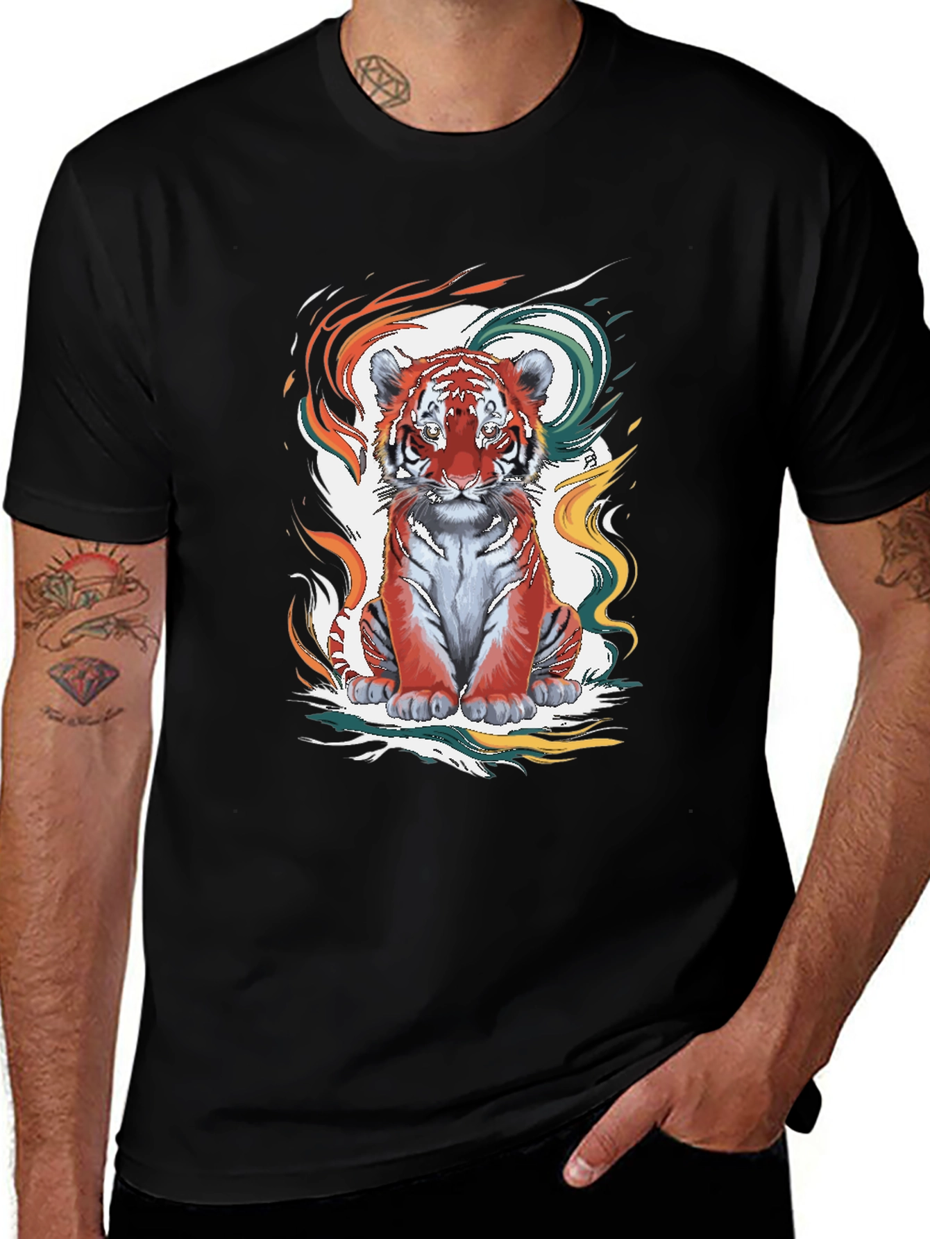 Variant 24 of Cool Tiger Graphic Tee - Men's Black T-Shirt