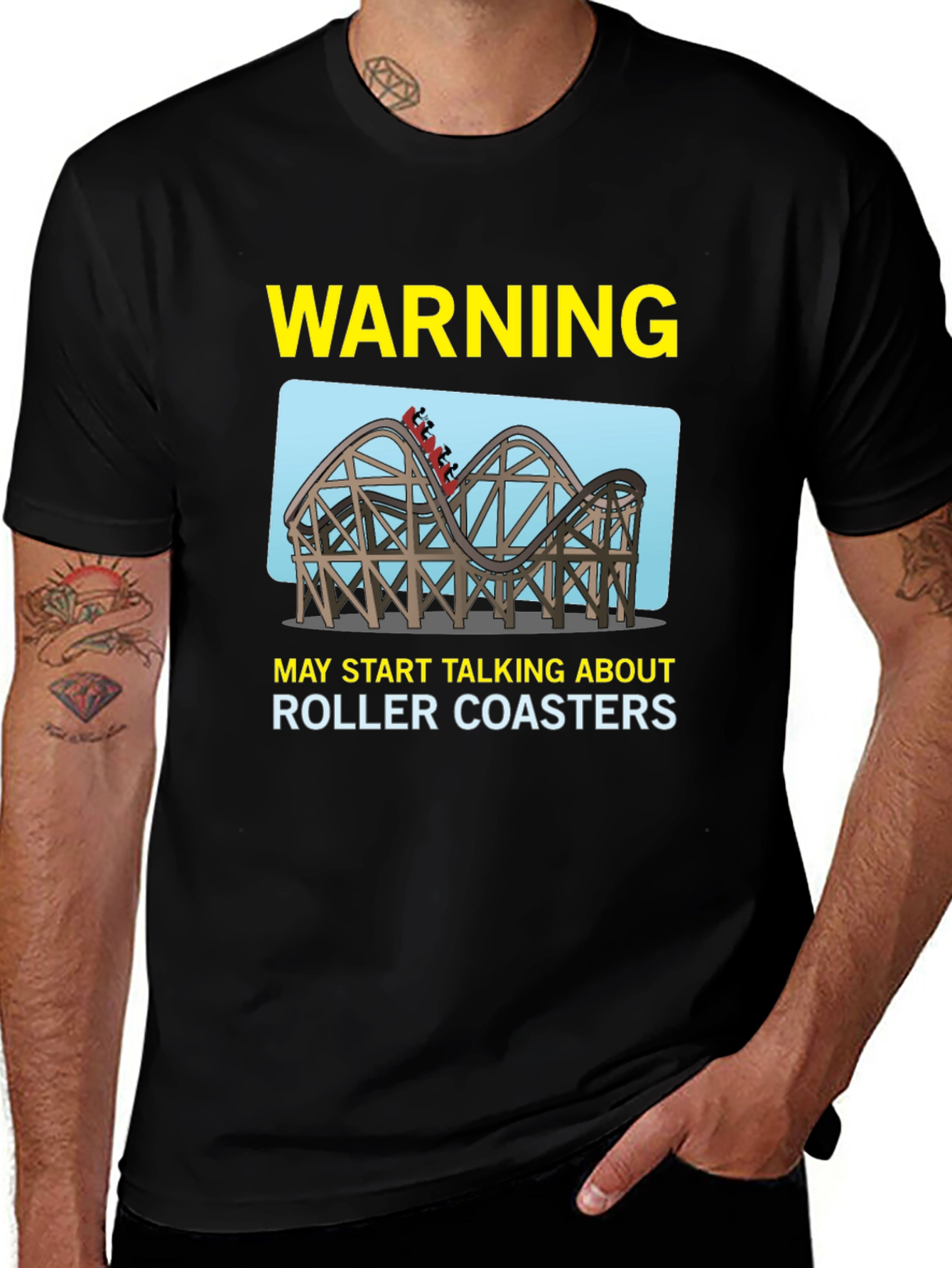 Variant 19 of Warning Roller Coasters T-Shirt - Black
