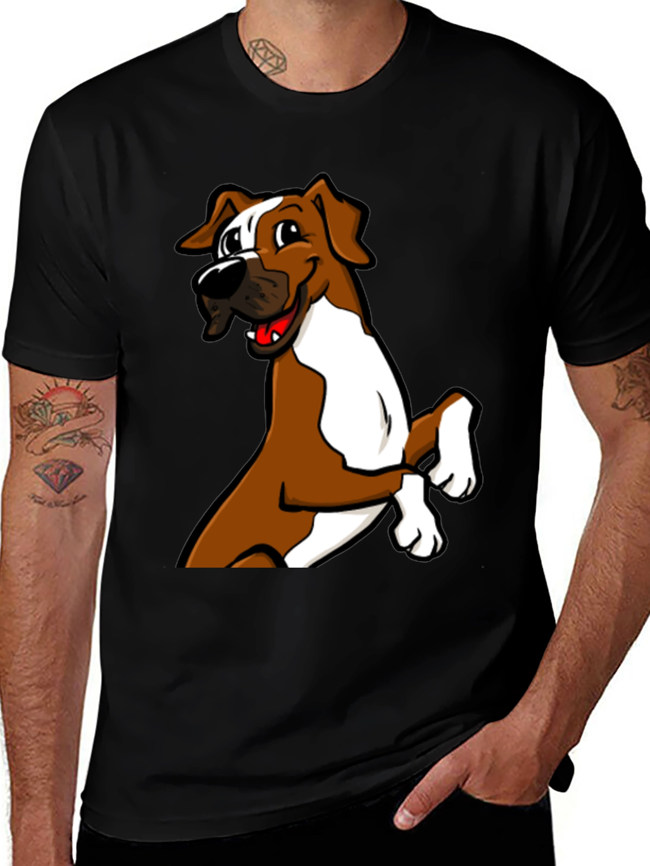 Variant 26 of Dog Graphic Tee - Cartoon Boxer Dog on Black T-Shirt
