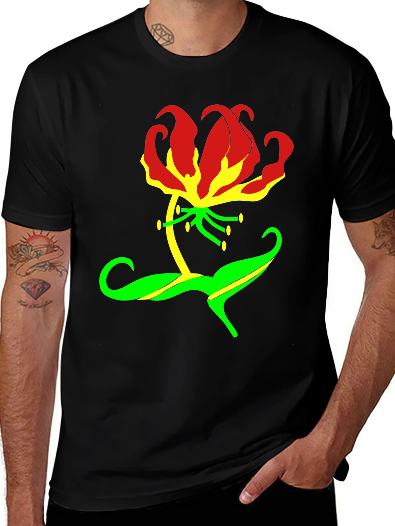 Variant 21 of Bold Floral Graphic Black T-Shirt