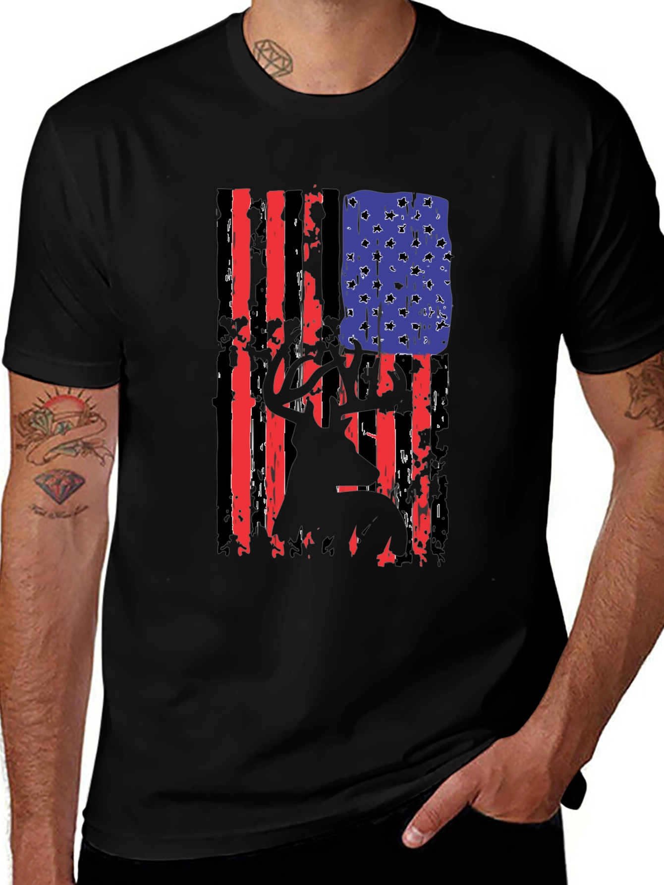 Variant 11 of Distressed American Flag Deer Hunter T-Shirt
