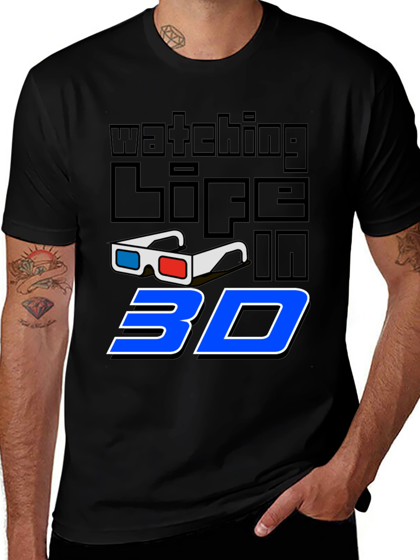 Variant 26 of Watching Life in 3D Black Graphic Tee