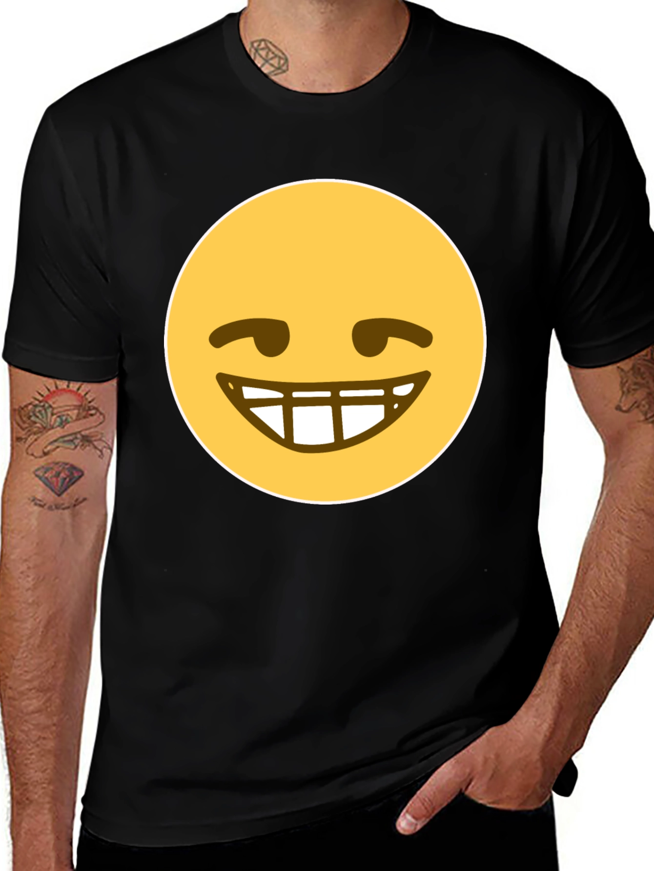 Variant 3 of Smirking Face Emoji Graphic Tee - Black