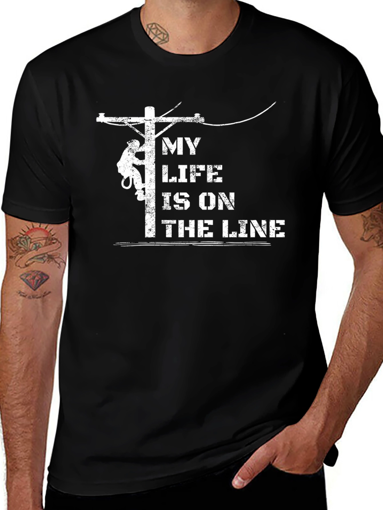 Variant 4 of Lineman T-Shirt: My Life Is On The Line - Black Tee