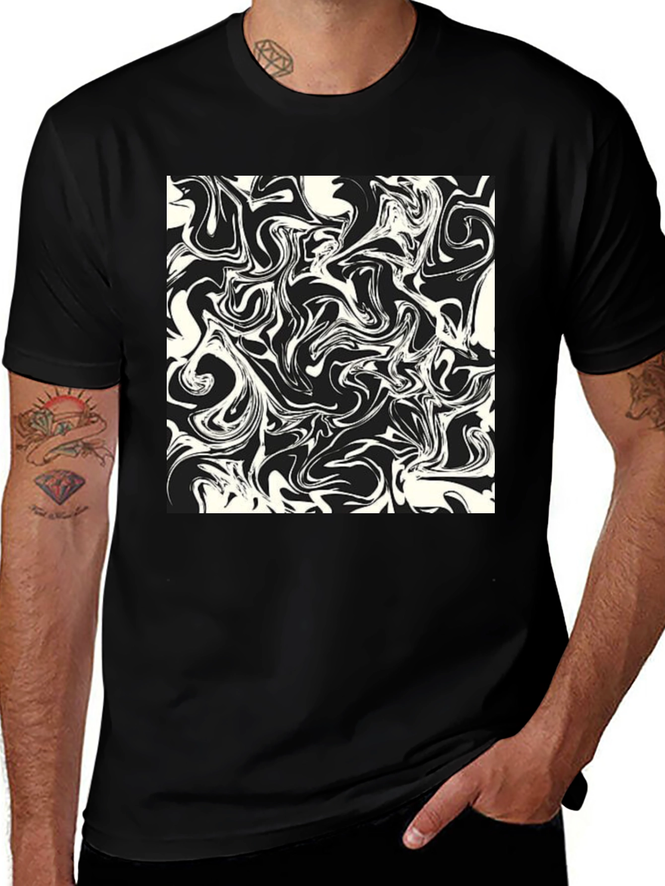 Modern Abstract Swirls Black T-Shirt