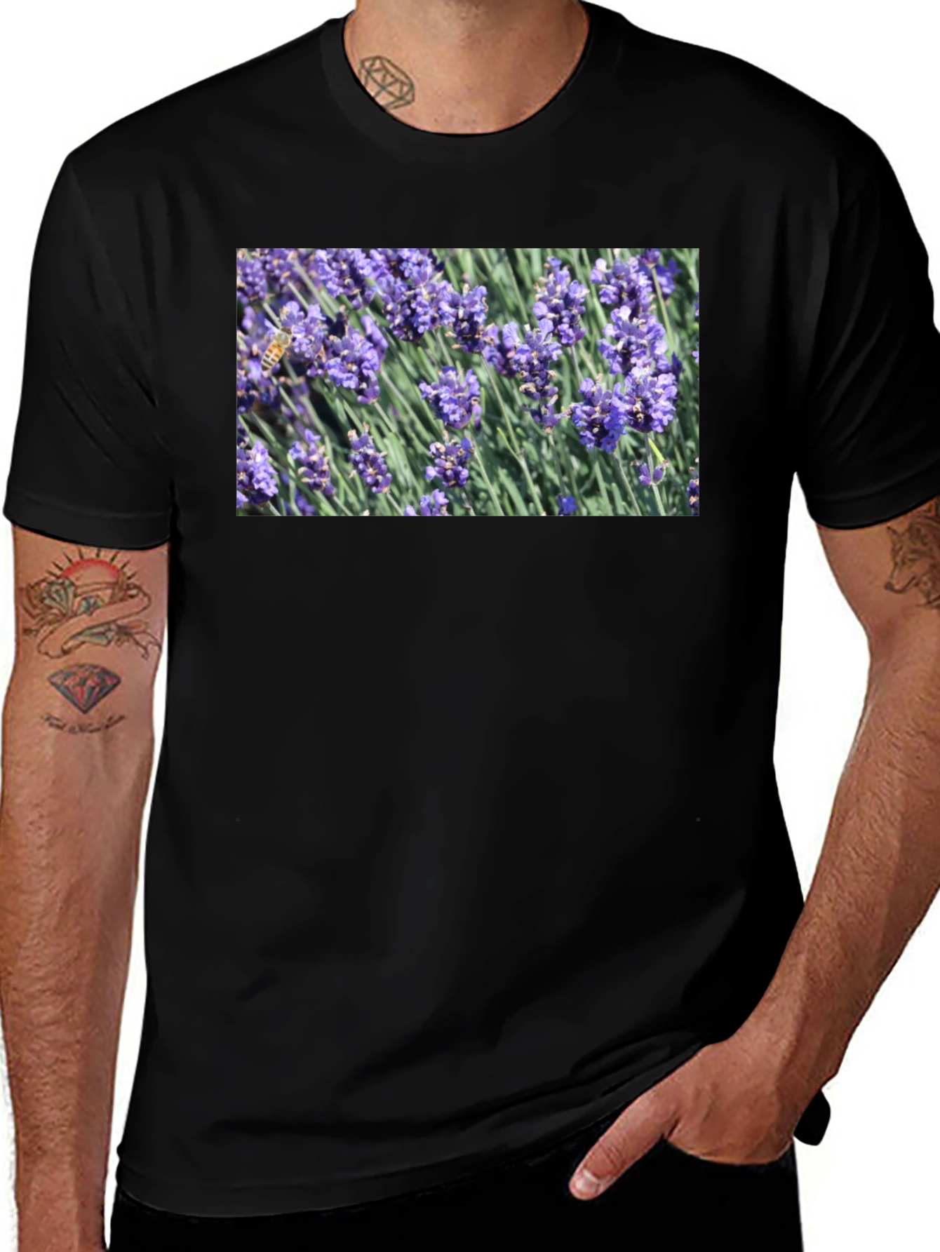 Variant 25 of Floral Print T-Shirt: Bee on Lavender