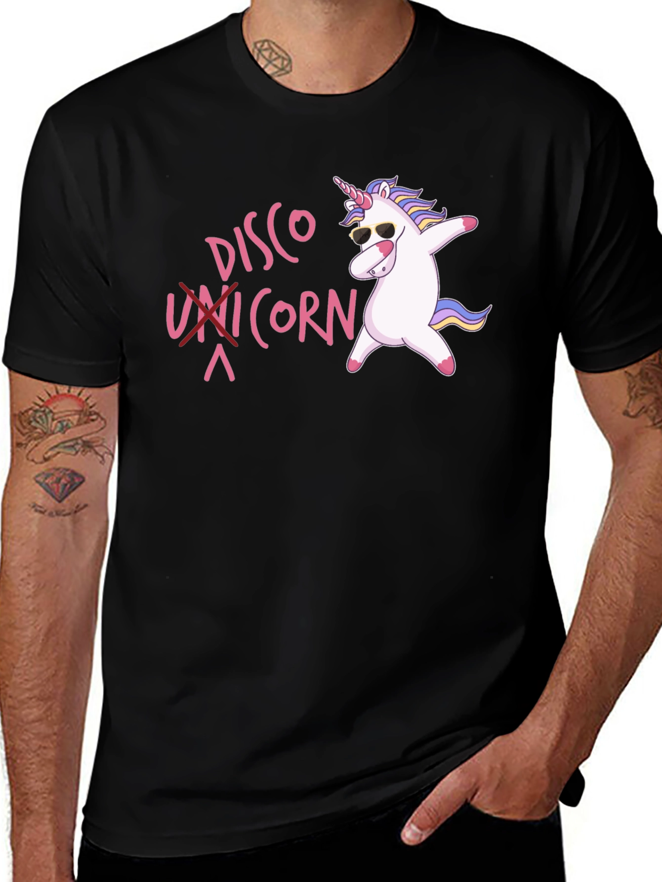 Variant 11 of Disco Unicorn Graphic Black T-Shirt