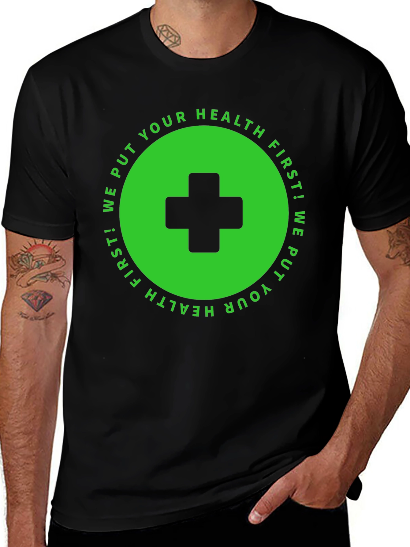 Variant 18 of Health First T-Shirt: Black with Medical Cross Design