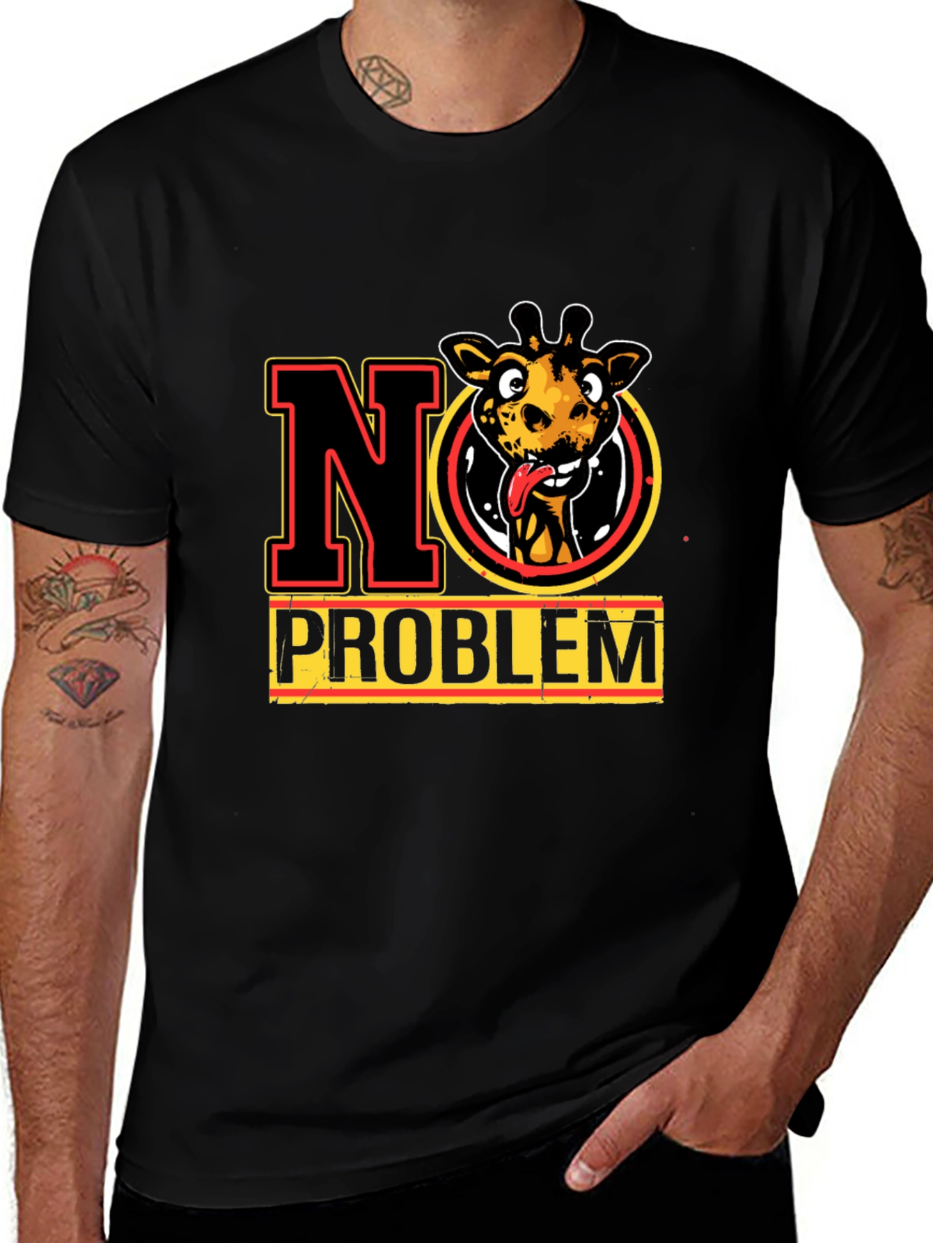 Variant 14 of No Problem Giraffe Graphic Tee - Mens Black T-Shirt