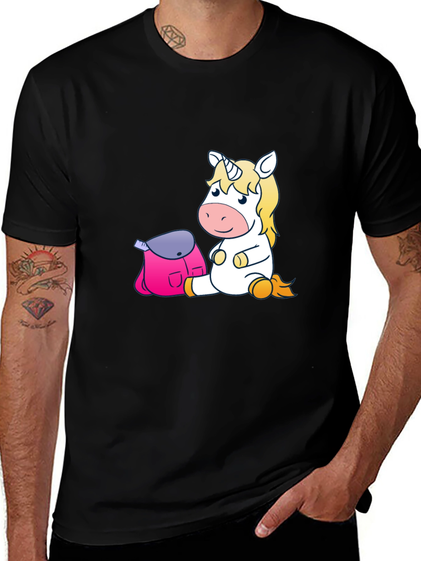 Variant 8 of Unicorn & Backpack Black Tee