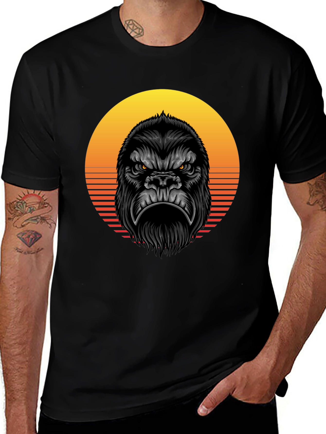 Variant 10 of Gorilla Sunset Graphic Tee - Bold & Unique Design