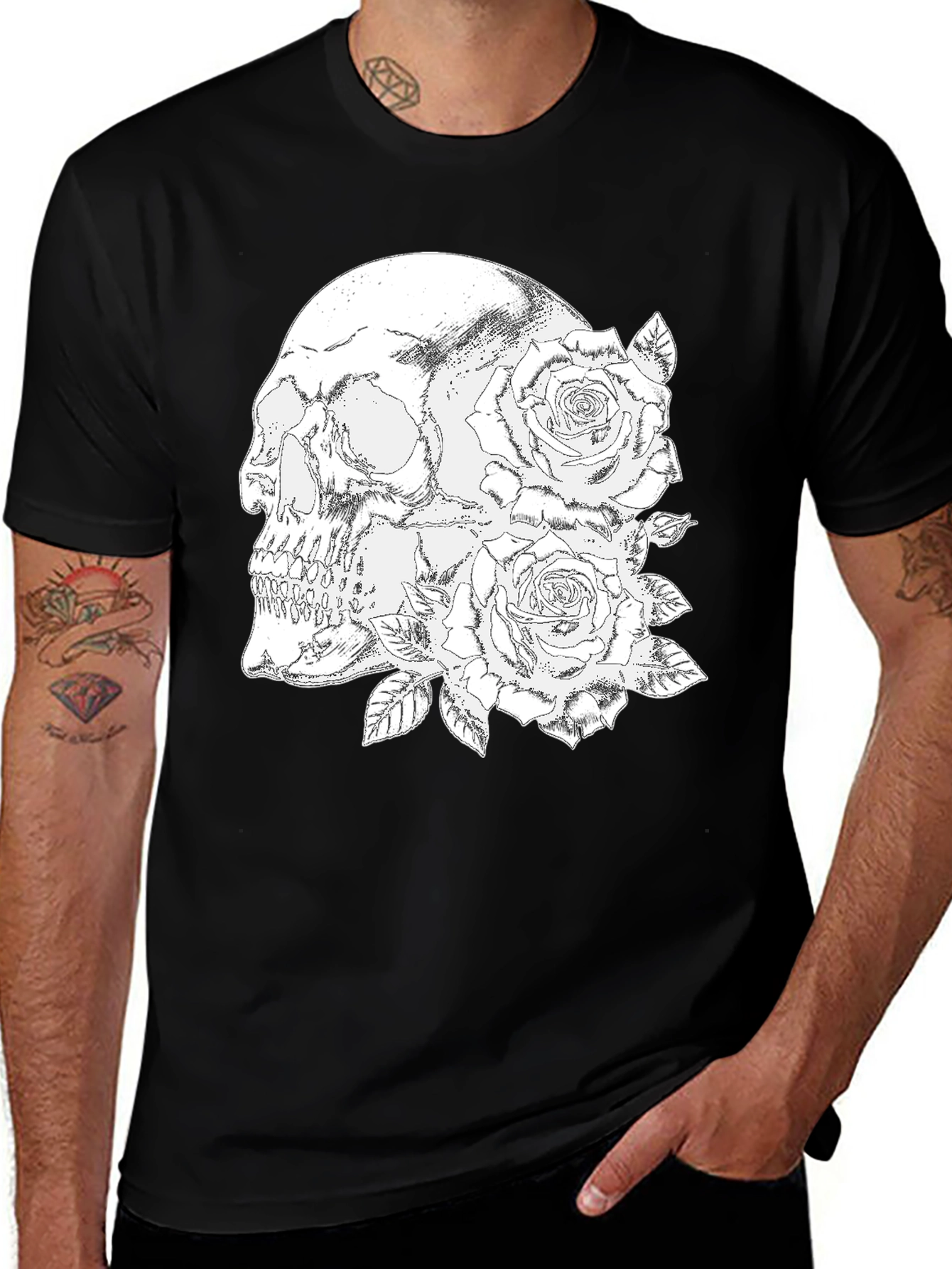 Variant 17 of Skull & Roses Graphic Tee - Black