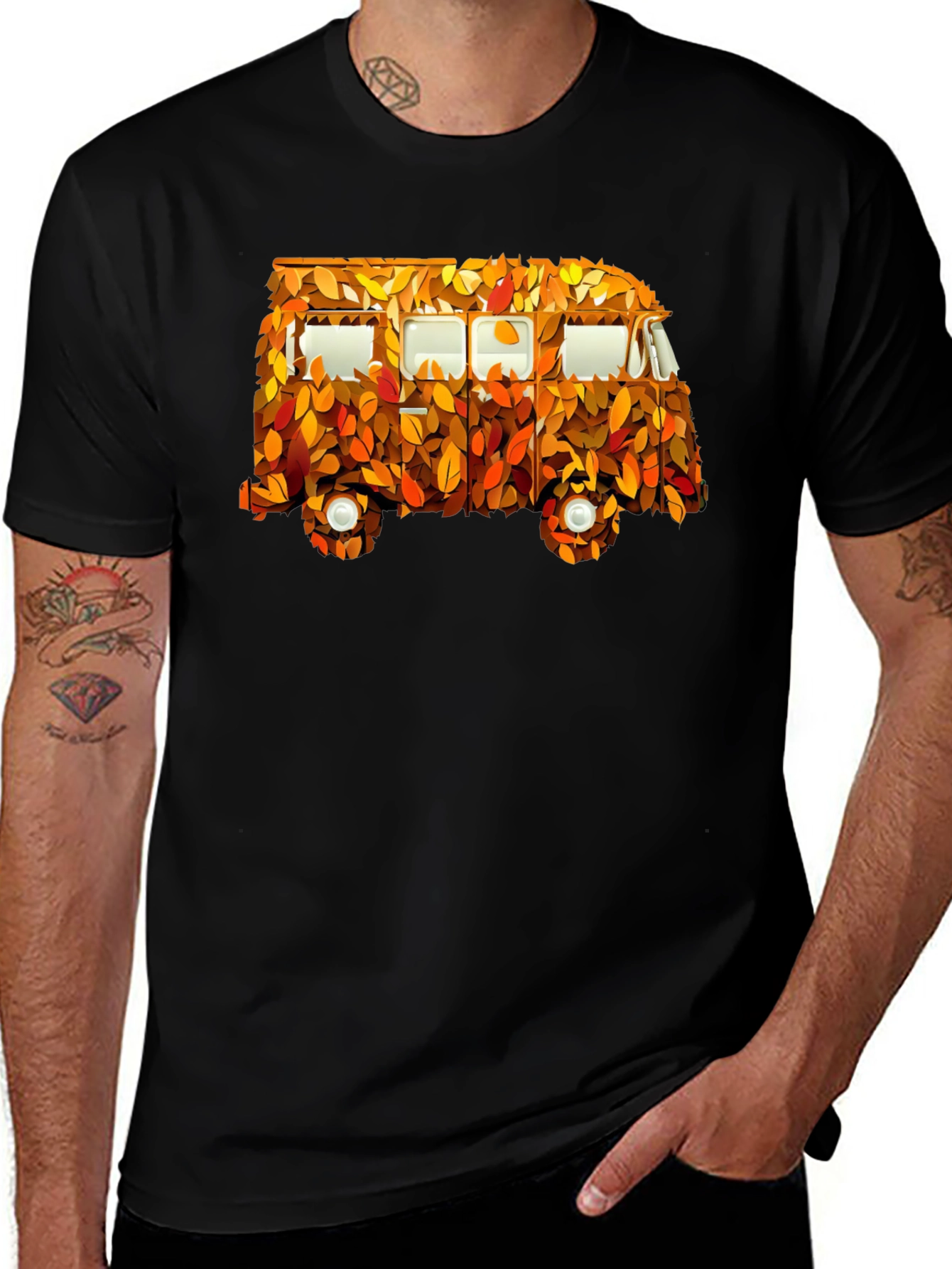 Variant 13 of Autumn Leaf Van Graphic Tee - Men's Black T-Shirt