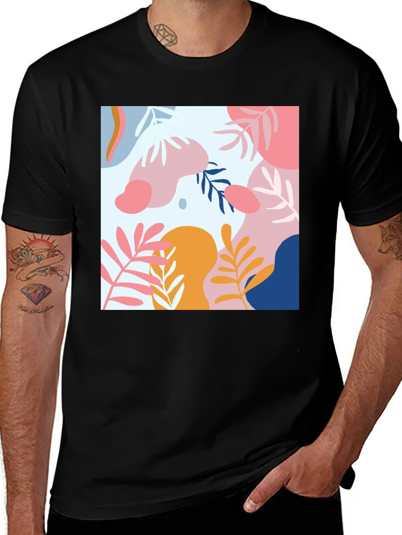 Variant 18 of Abstract Floral Graphic Tee - Stylish Men's Black T-Shirt