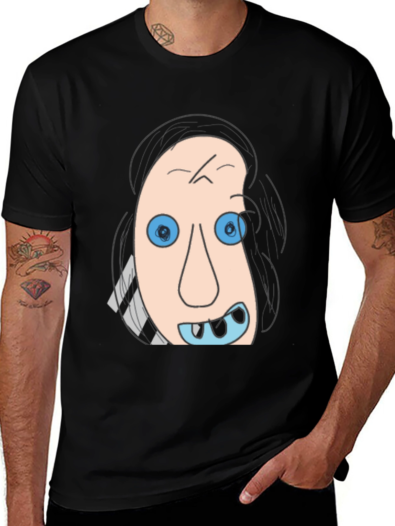 Variant 8 of Cartoon Character Graphic Black T-Shirt