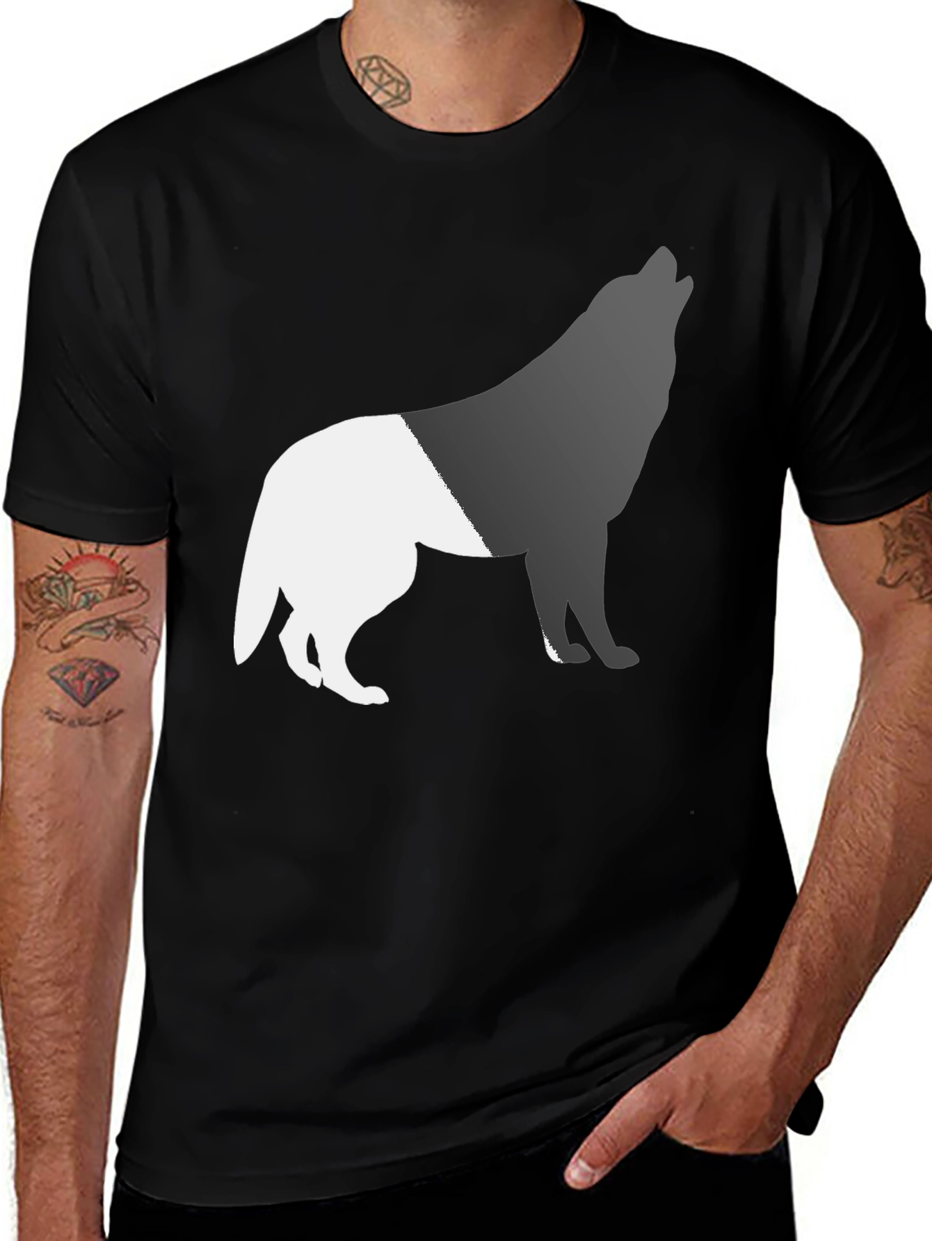 Variant 13 of Two-Tone Wolf Graphic Tee - Black Cotton Blend