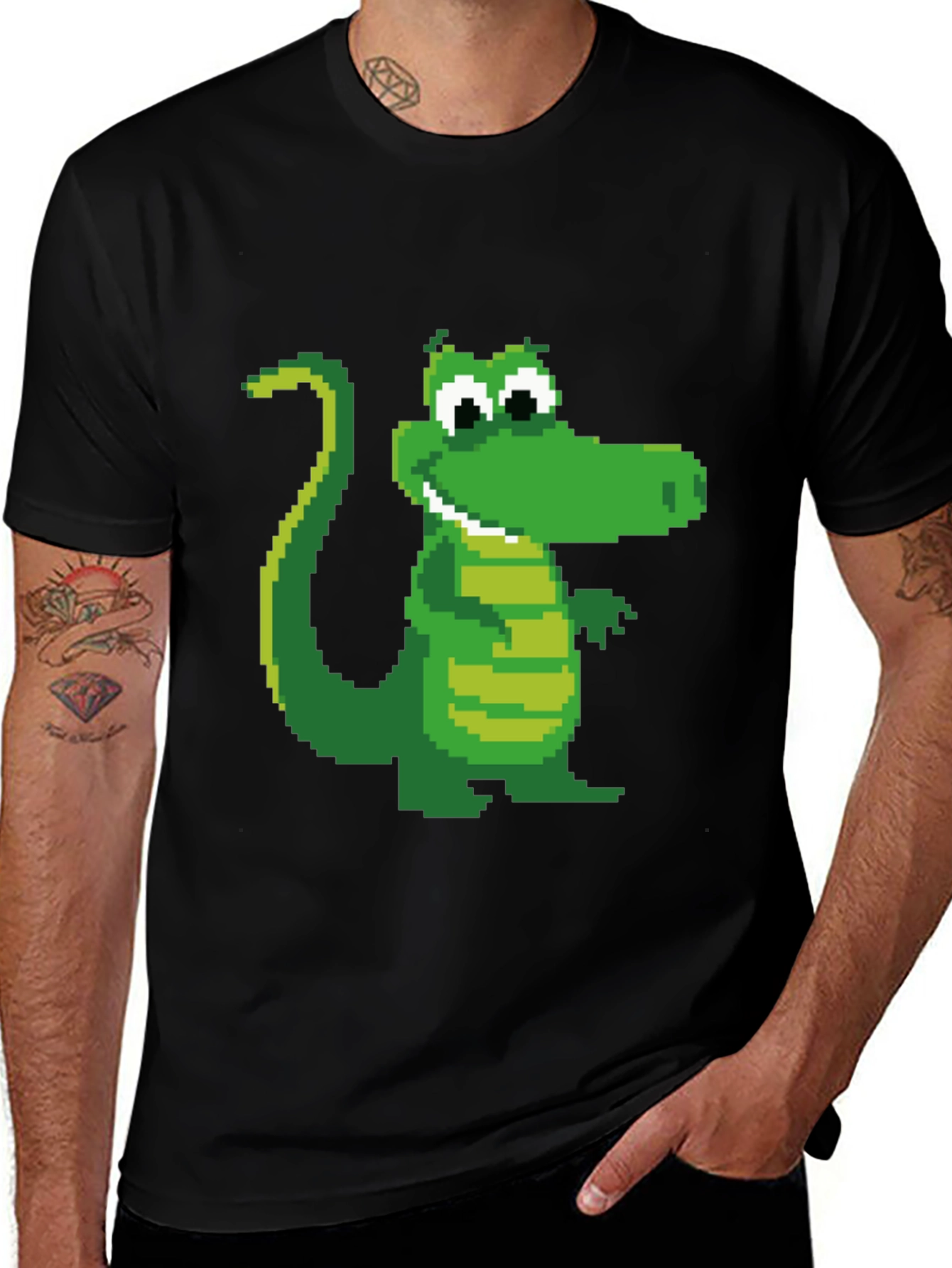 Variant 4 of Pixel Crocodile Black T-Shirt