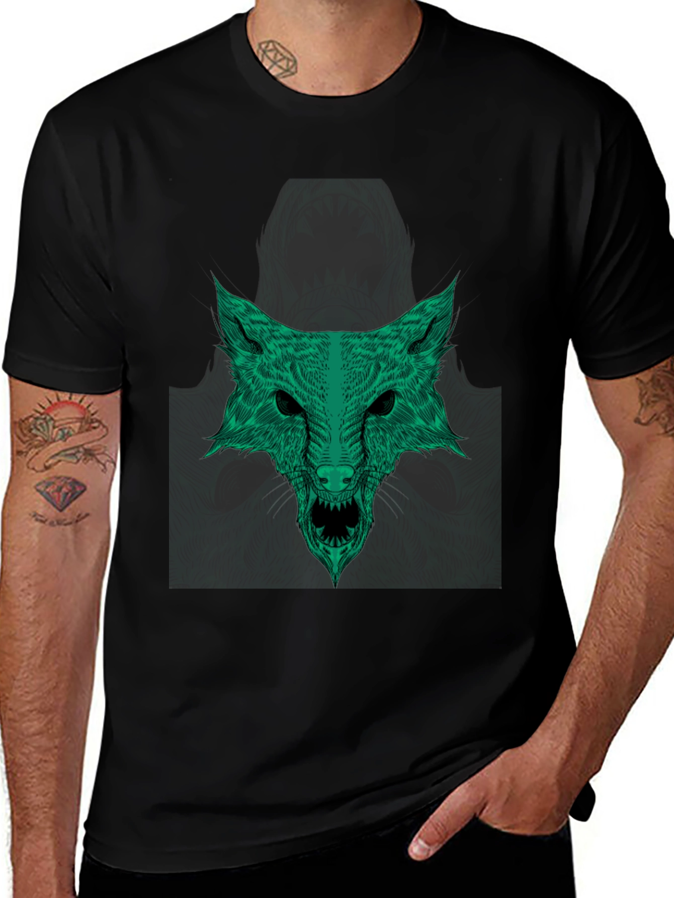 Variant 13 of Green Wolf Graphic Tee - Stylish Men's T-Shirt