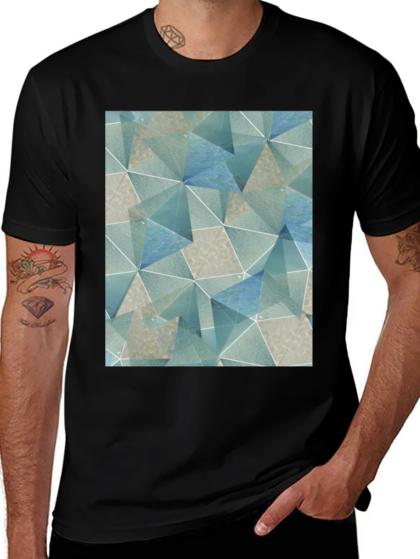 Variant 17 of Geometric Triangle Print Black T-Shirt