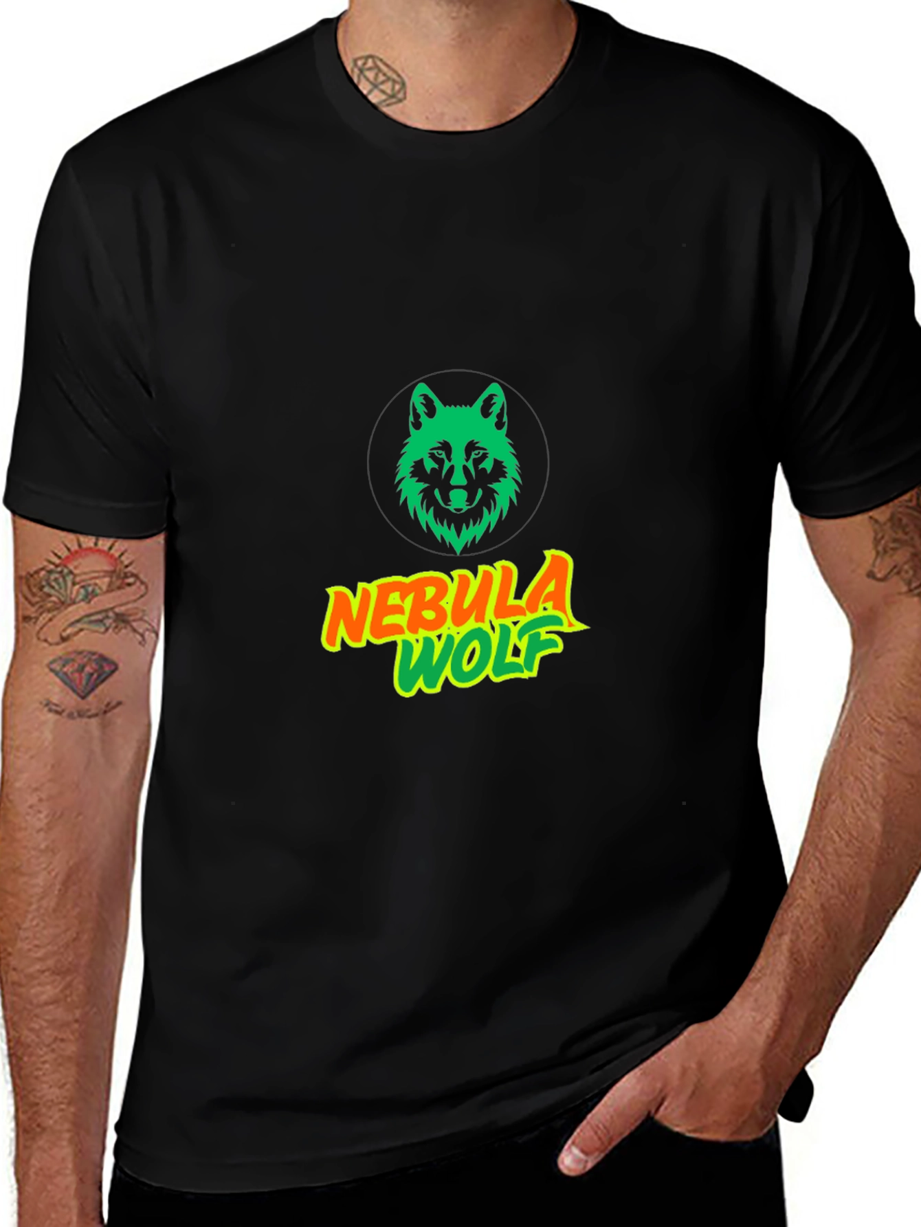Variant 30 of Nebula Wolf Graphic Tee - Modern Black T-Shirt