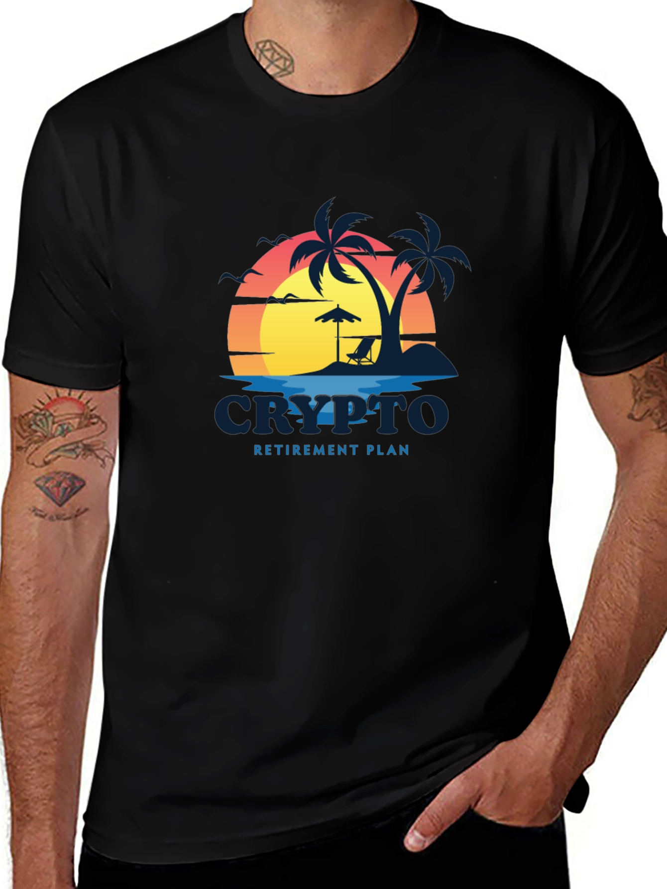 Variant 14 of Crypto Retirement Plan Black T-Shirt - Beach Design