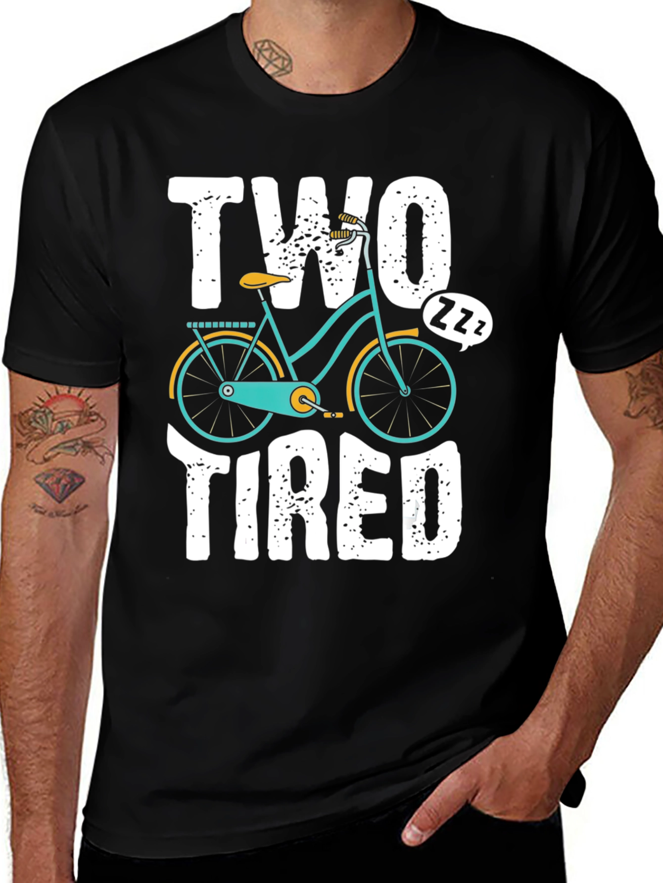 Variant 15 of Two Tired Funny Bicycle Graphic T-Shirt
