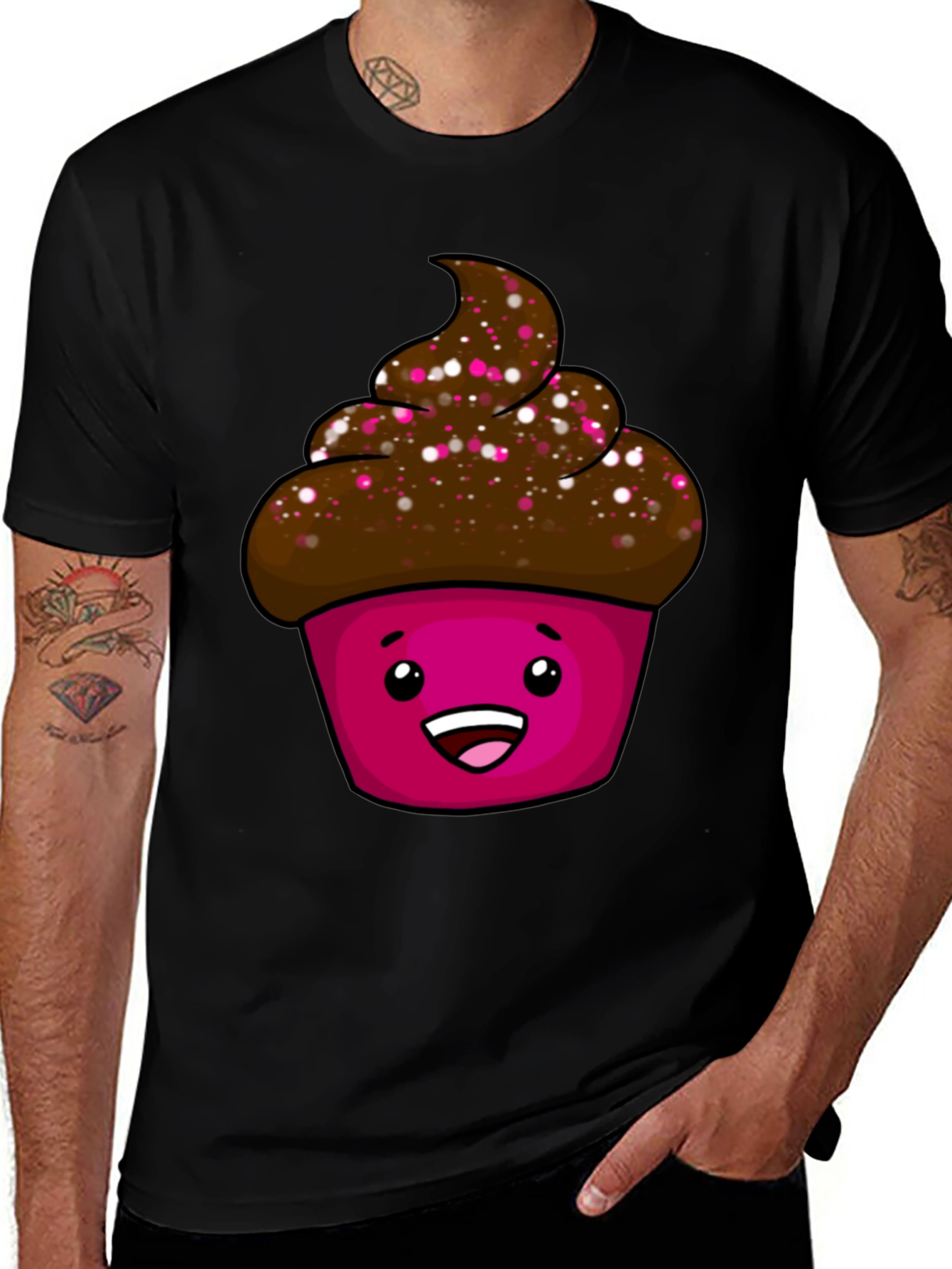 Black Cute Cupcake Graphic T-Shirt - Unisex Black Tee main image