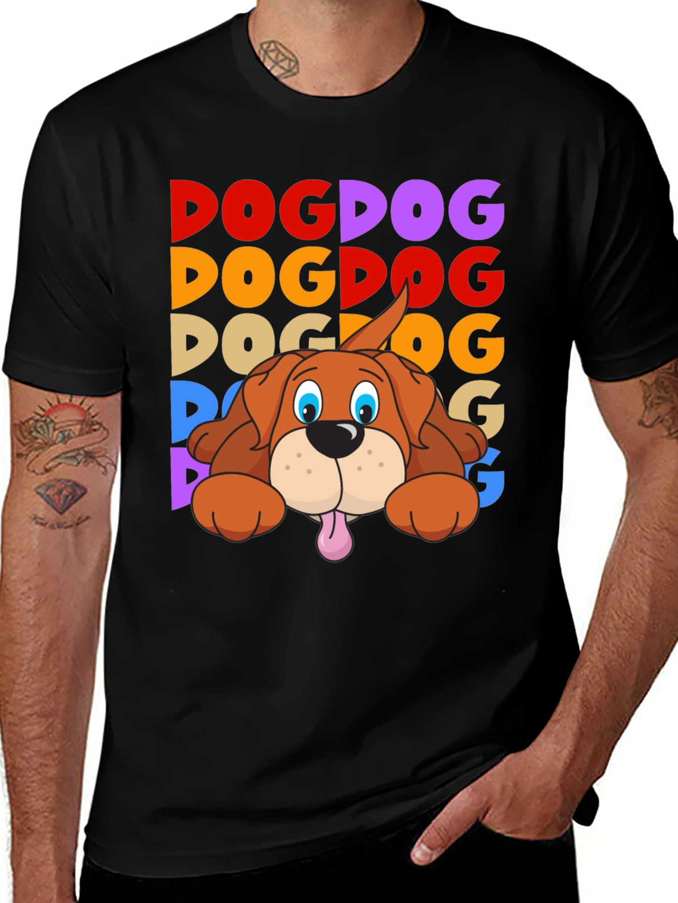 Black Dog Graphic T-Shirt - Fun Colorful Design main image