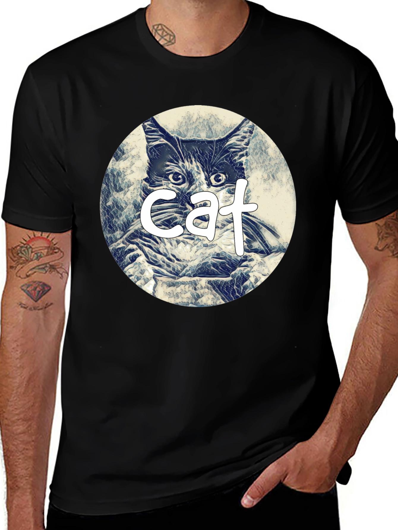 Variant 6 of Cat Graphic Tee - Black Cotton Blend