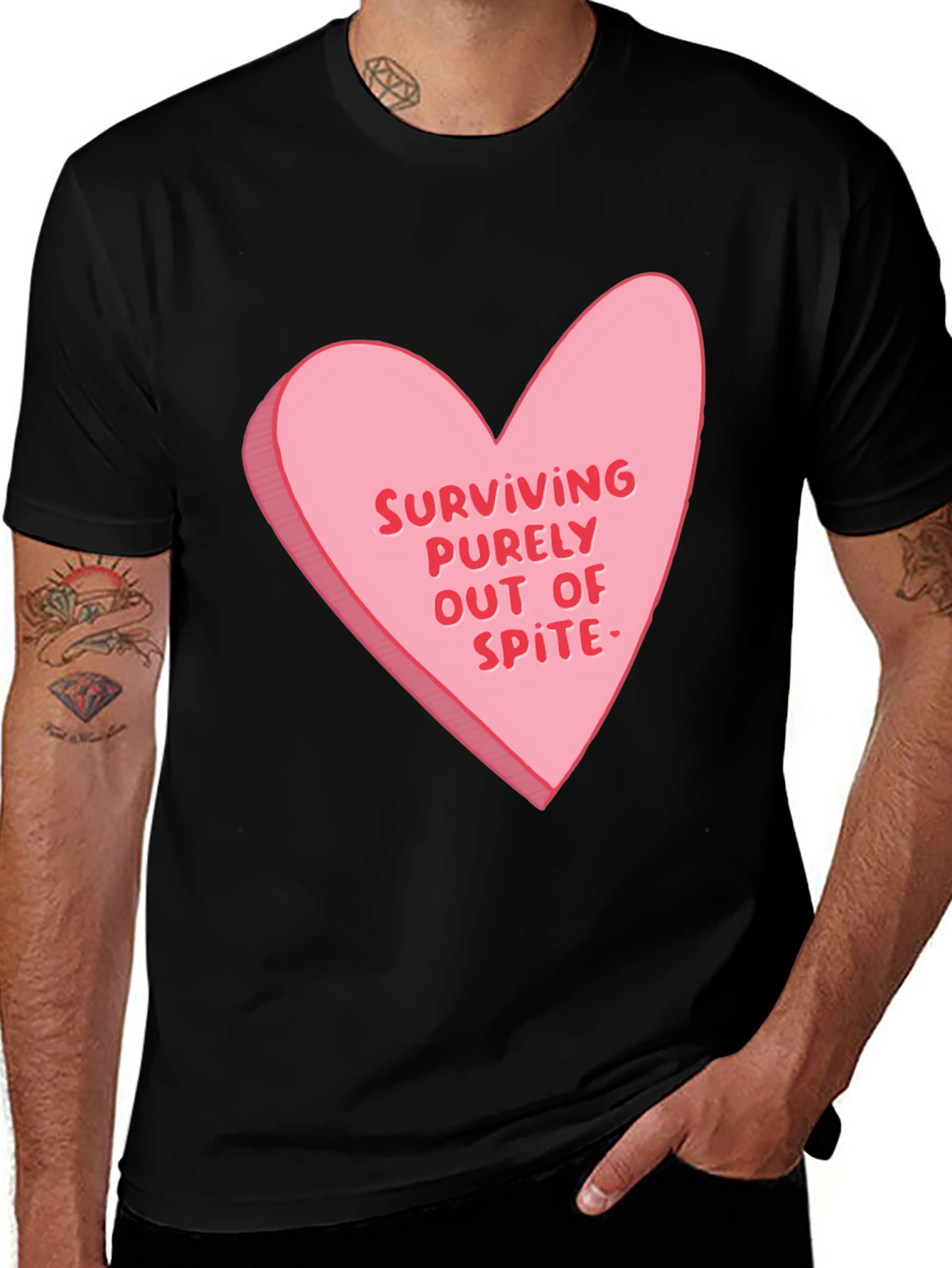 Black Surviving Out of Spite Valentine's Day Heart Graphic Tee main image