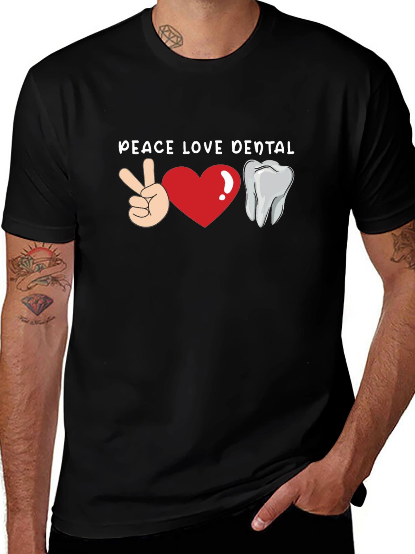 Variant 7 of Peace Love Dental T-Shirt - Black Cotton Tee