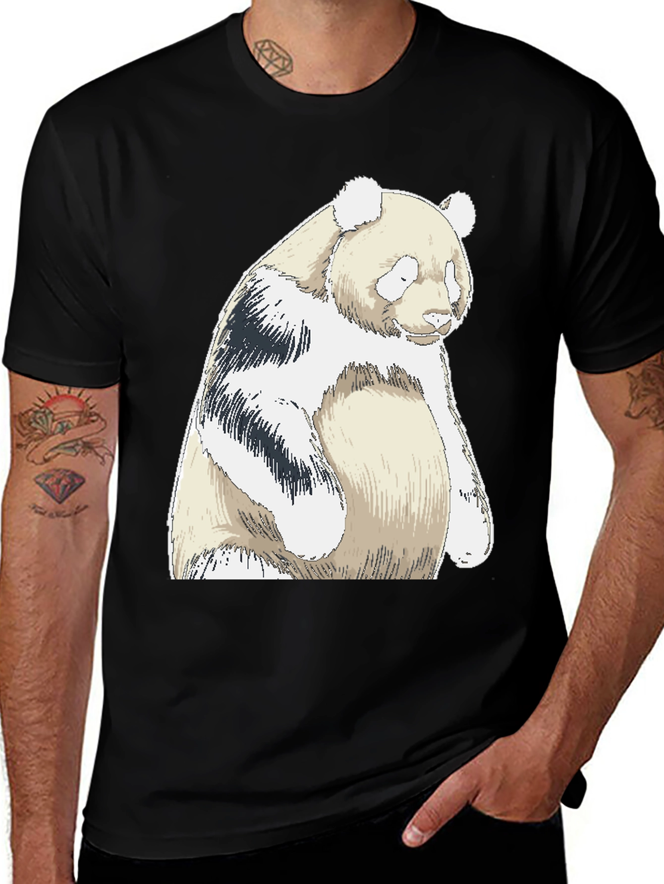 Variant 6 of Panda Bear Graphic Tee - Black Cotton Blend