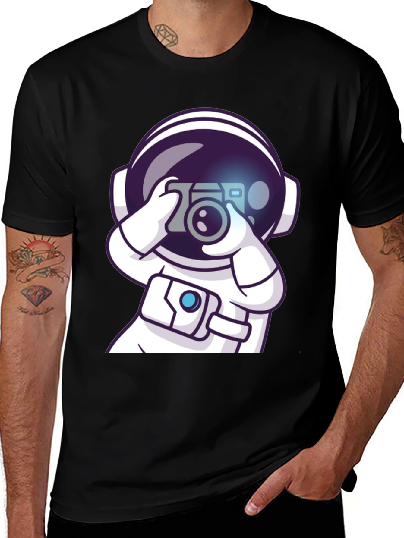 Astronaut Camera Graphic T-Shirt - Space Lover Tee