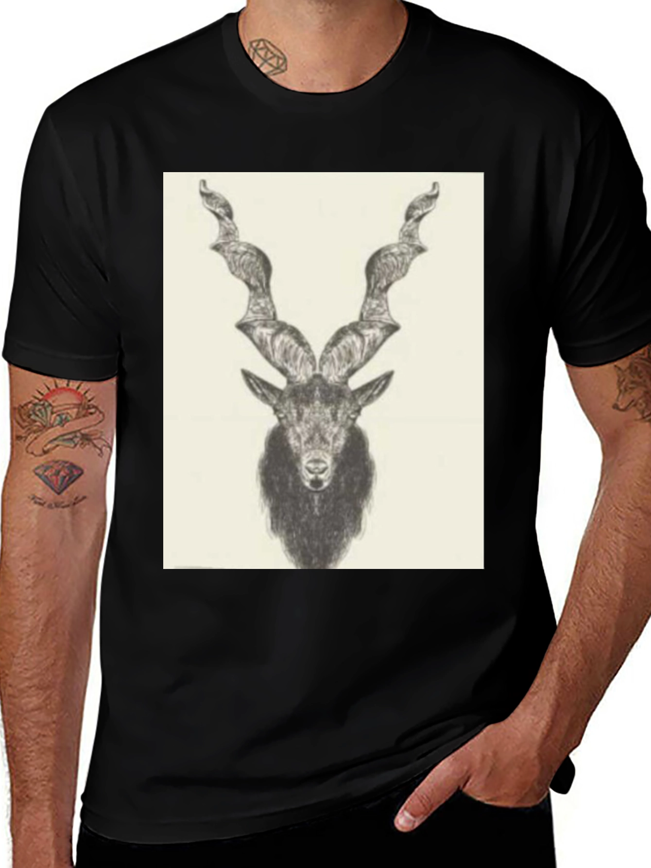 Variant 28 of Black T-Shirt with Ibex Drawing