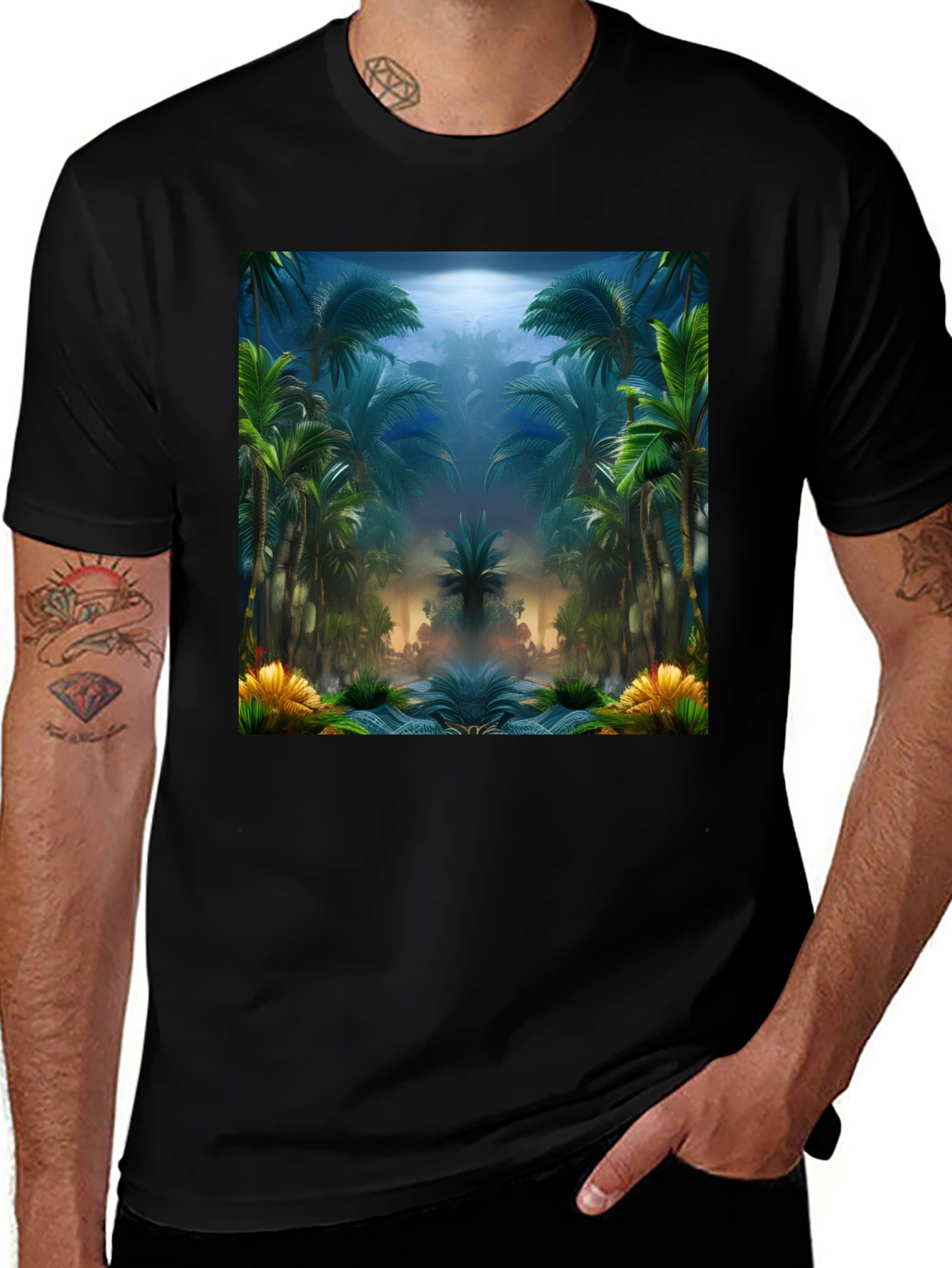 Variant 27 of Tropical Palm T-Shirt - Black, Nature Design
