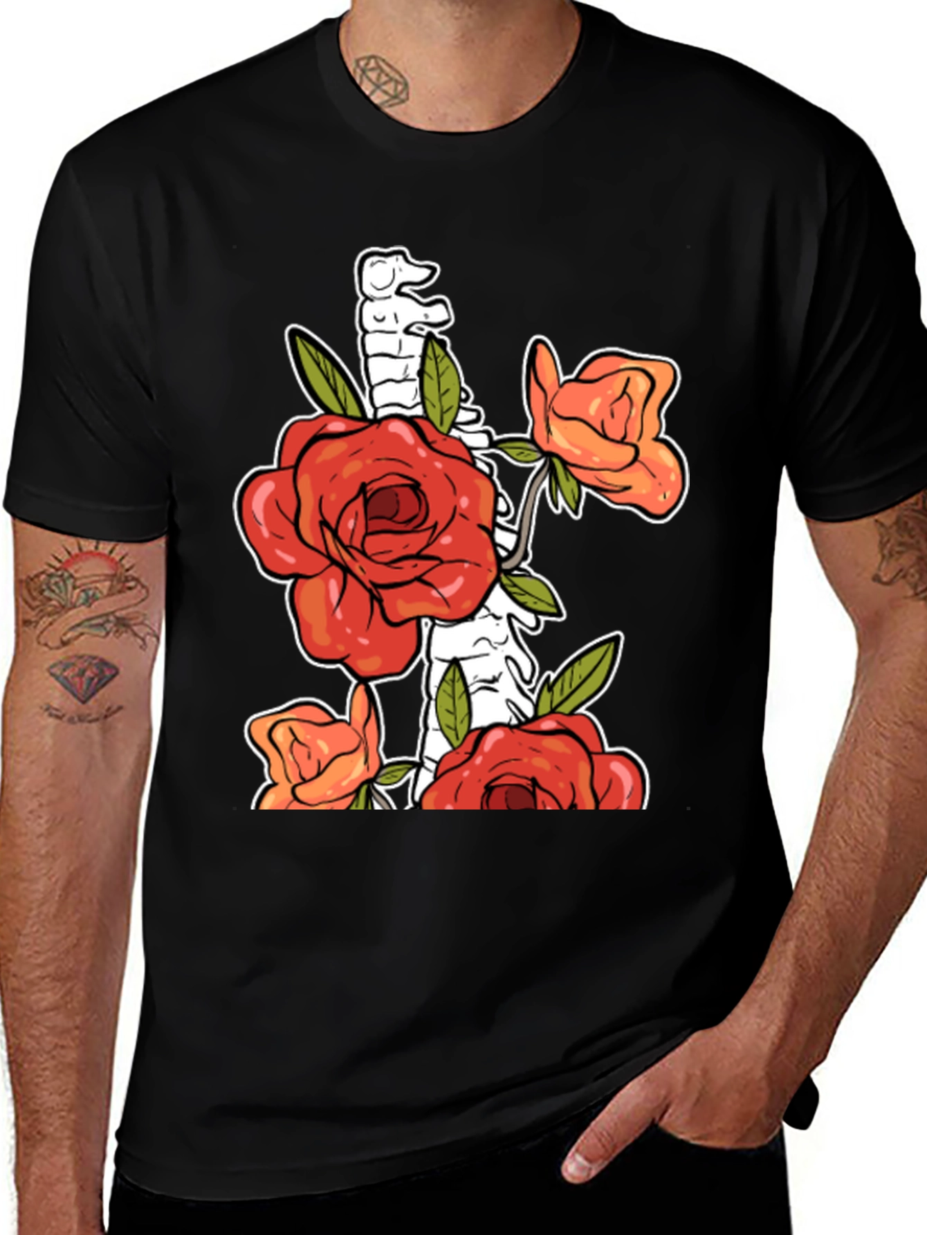 Variant 29 of Floral Spine Graphic Tee - Unique Black T-Shirt