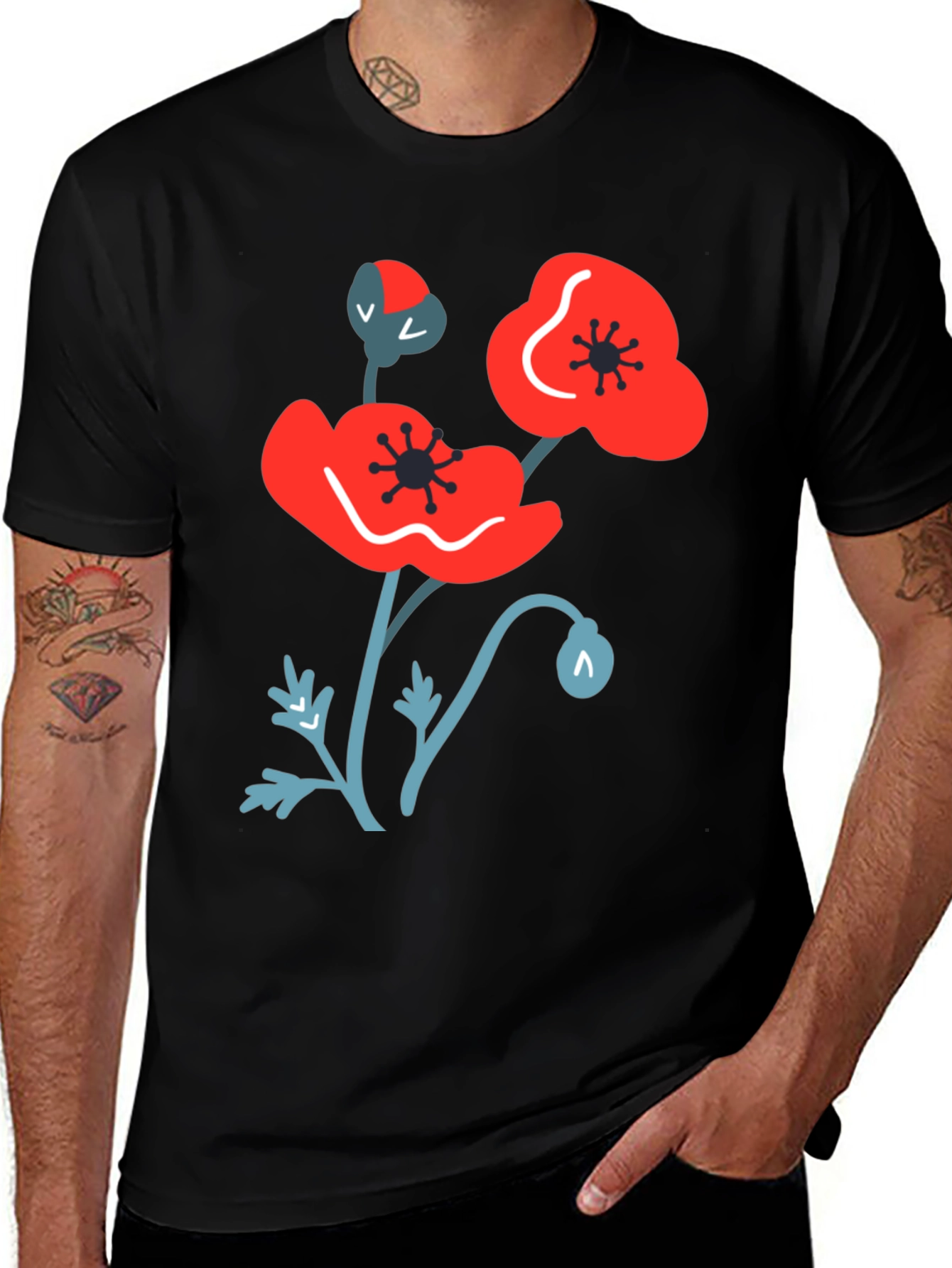 Variant 9 of Floral Print Black T-Shirt