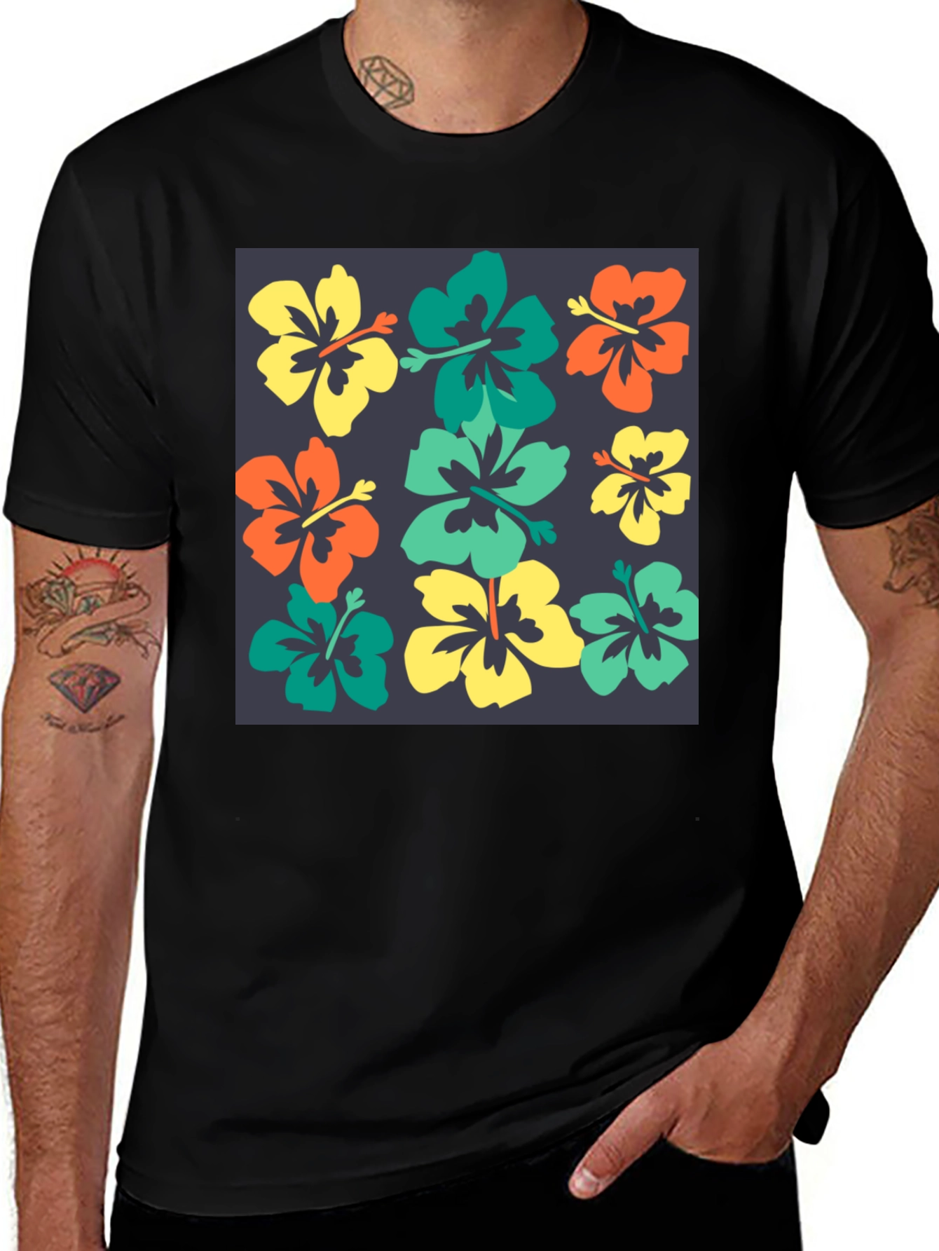 Variant 27 of Floral Print Men's Black T-Shirt