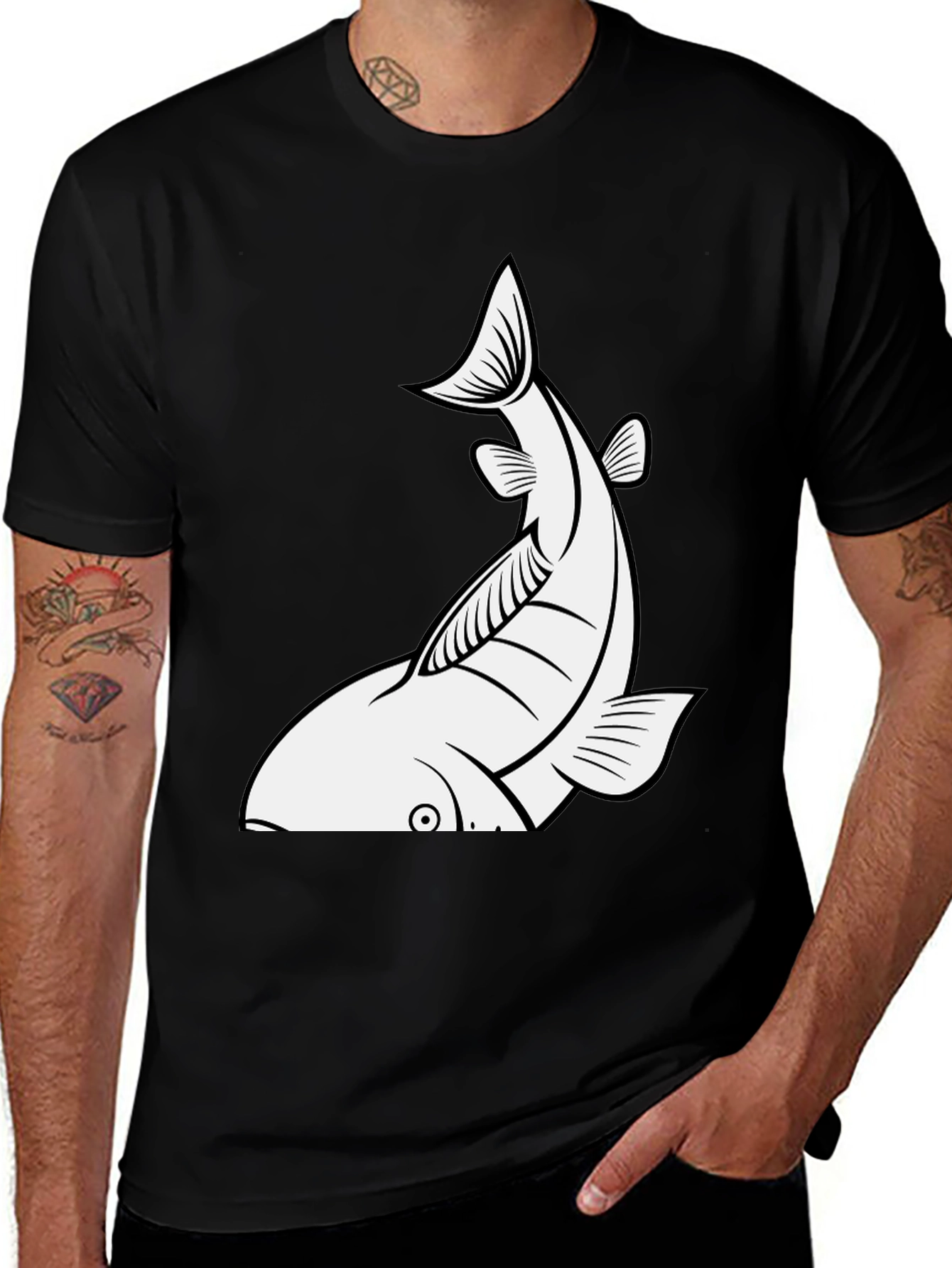 Variant 22 of Fish Graphic Tee - Black Cotton T-Shirt