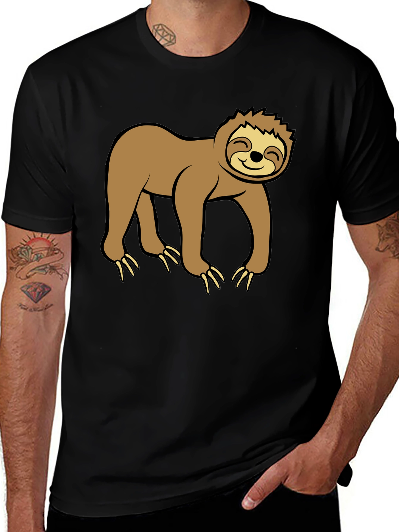 Black Cute Sloth Graphic Black T-Shirt main image