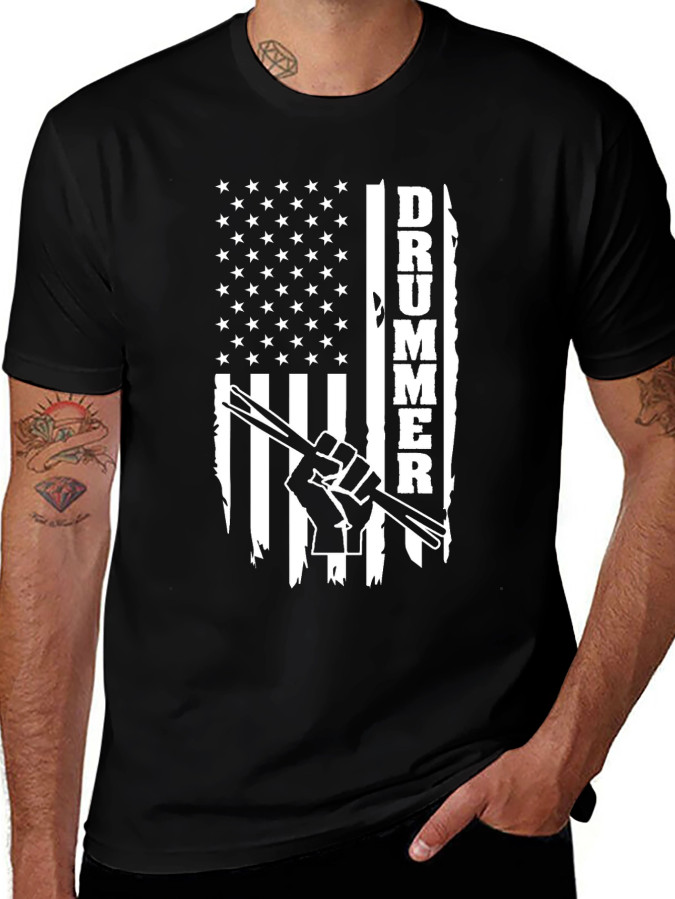 Variant 10 of Drummer USA Flag Graphic Black T-Shirt