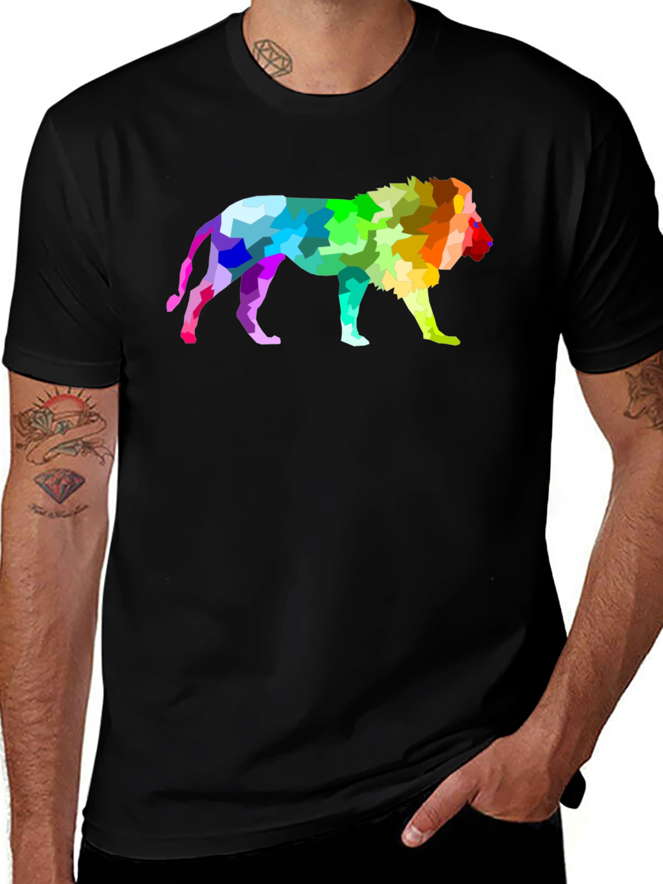 Variant 4 of Rainbow Lion Graphic Tee - Men's Black T-Shirt