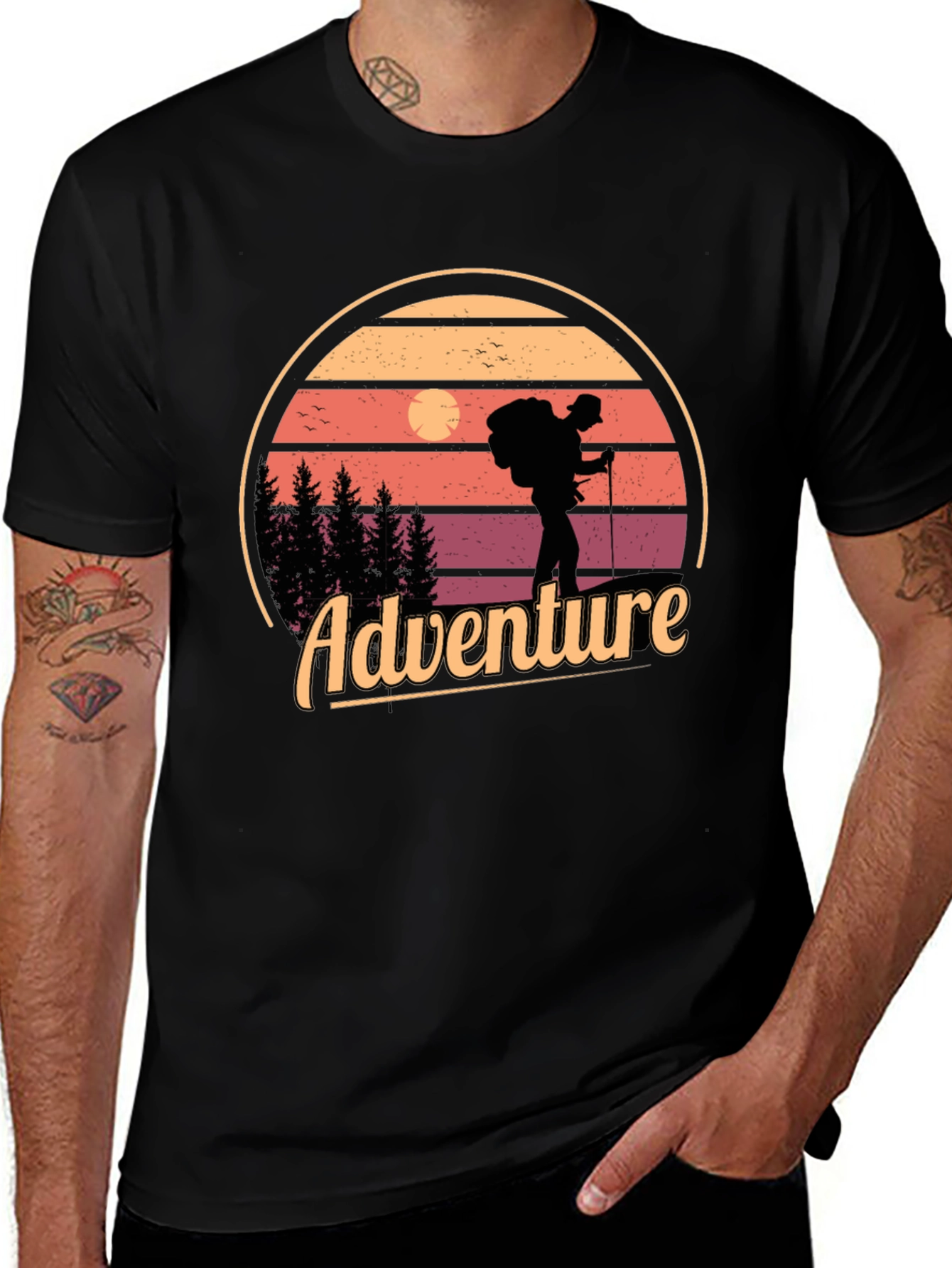 Variant 17 of Adventure Graphic T-Shirt - Retro Hiker Design
