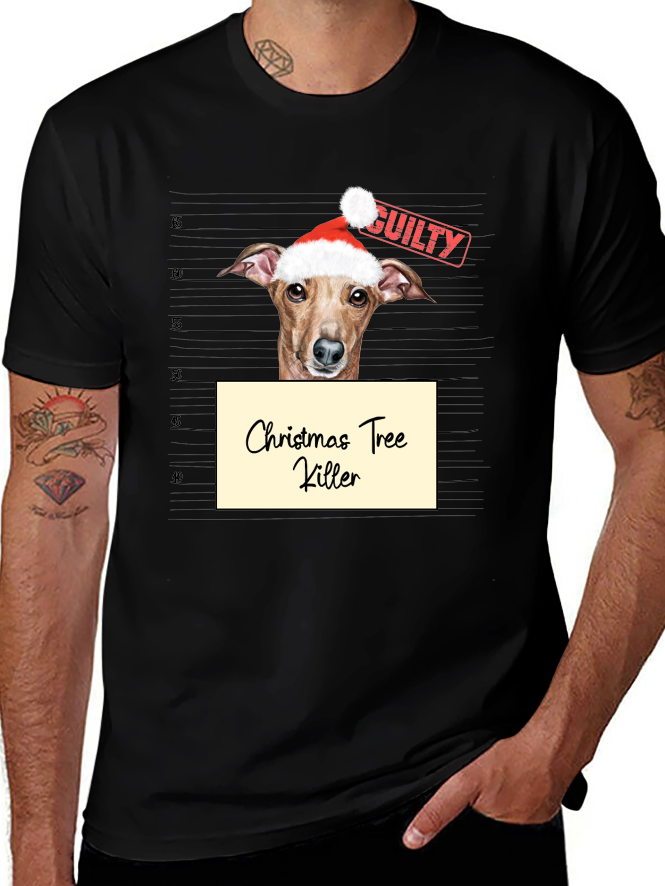 Christmas Tree Killer Dog Mugshot Graphic Tee