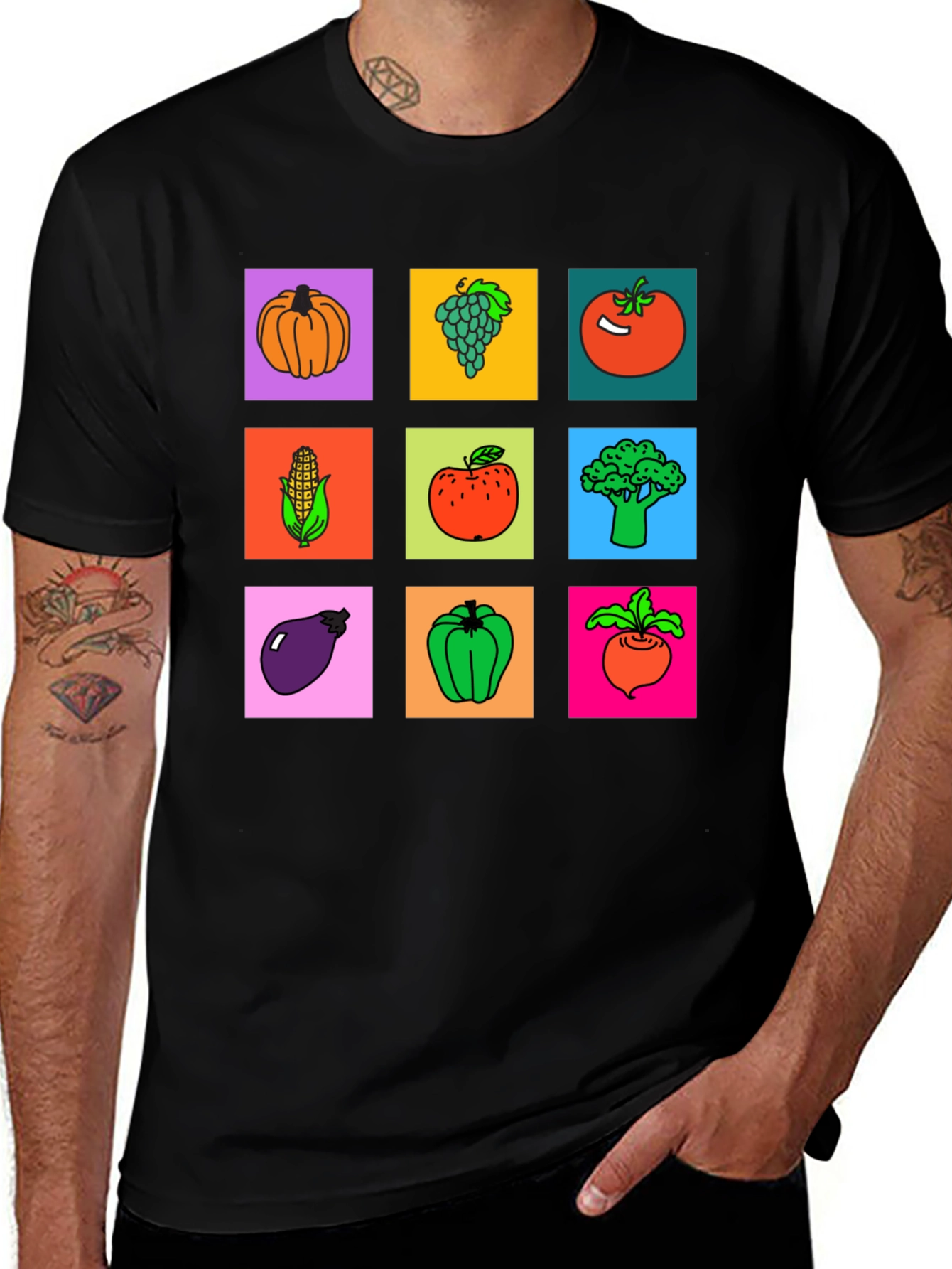 Variant 5 of Vibrant Vegetable & Fruit Graphic Print T-Shirt