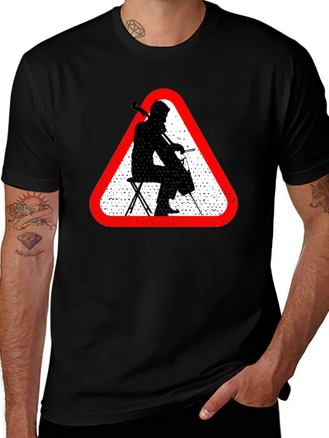 Variant 20 of Cello Player T-Shirt - Warning Sign Design
