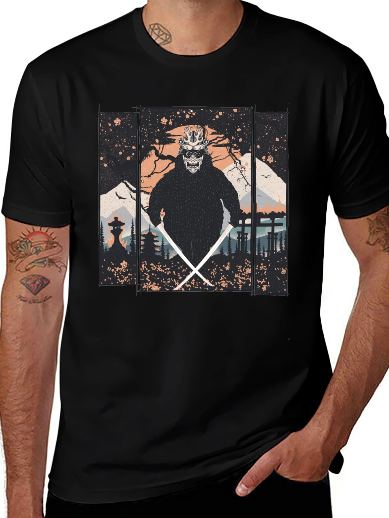 Variant 11 of Samurai Gorilla Black T-Shirt