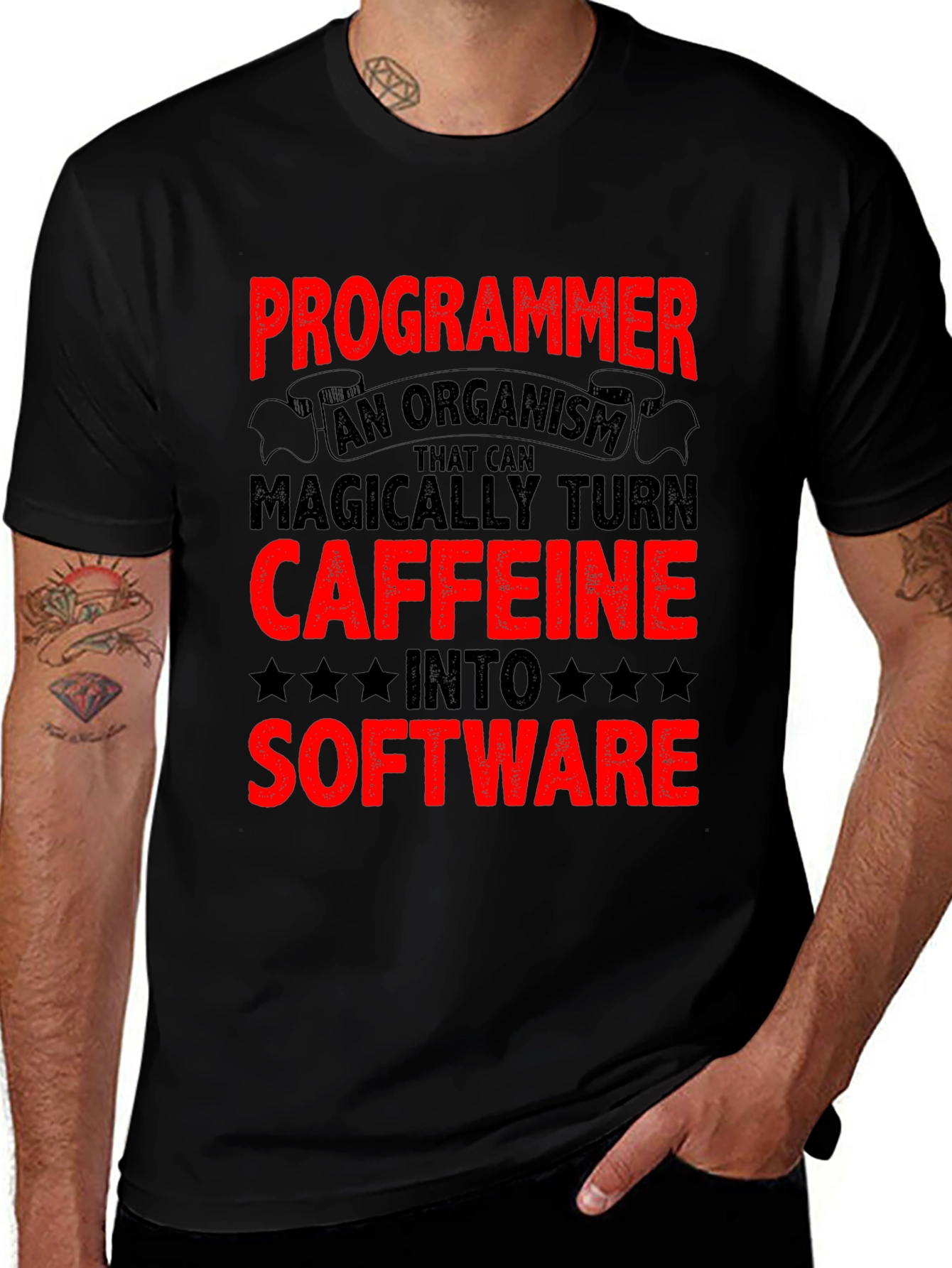 Variant 12 of Programmer Caffeine to Software Black T-Shirt