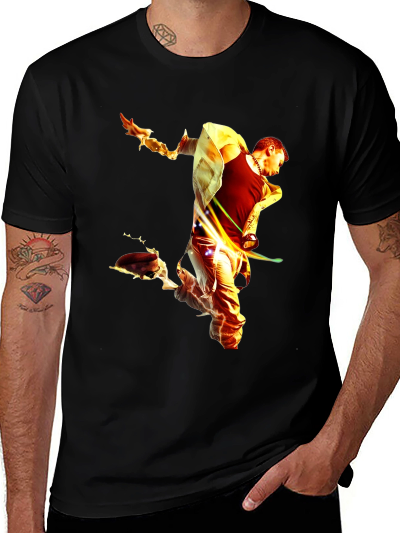 Variant 25 of Fiery Man Graphic Black T-Shirt