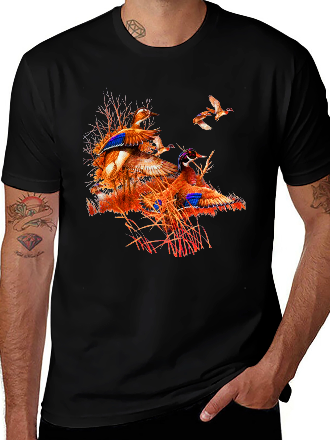 Variant 2 of Duck Hunting Graphic Tee - Black Cotton Blend Shirt